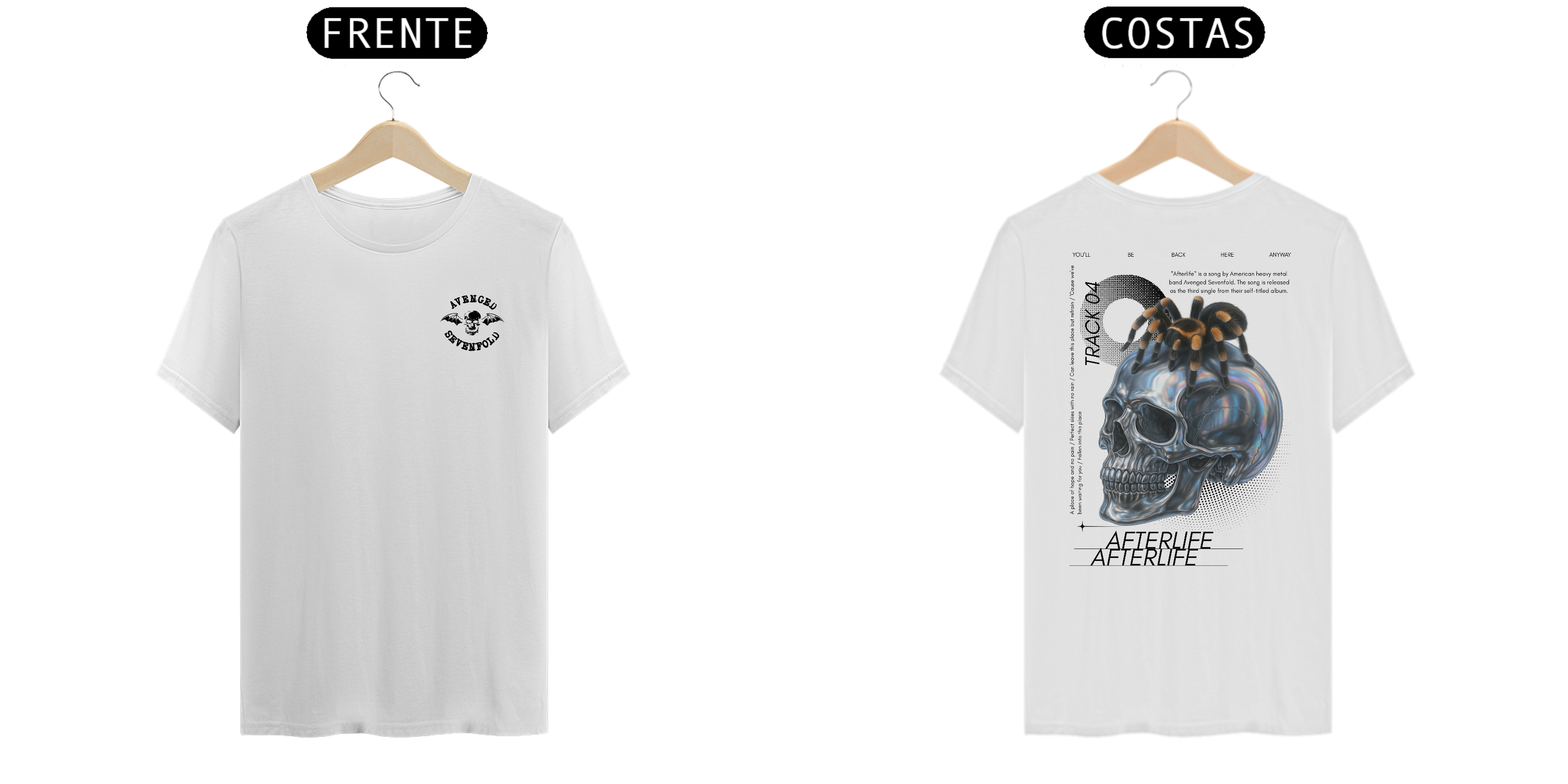 Camiseta Avenged Sevenfold Afterlife (Branca, Estampa Frente e Costas)