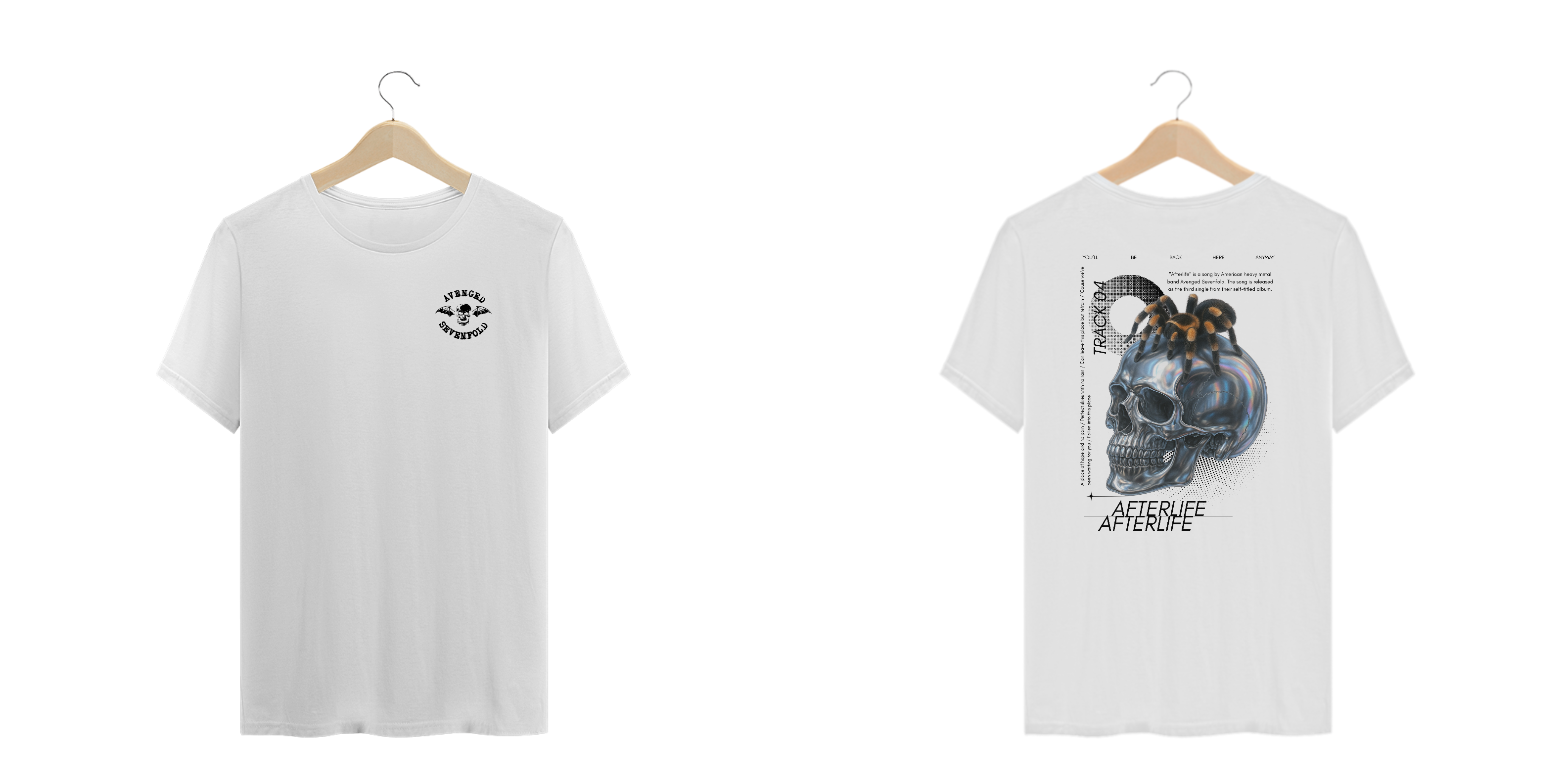 Camiseta Plus Size Avenged Sevenfold Afterlife (Branca, Estampa Frente e Costas)