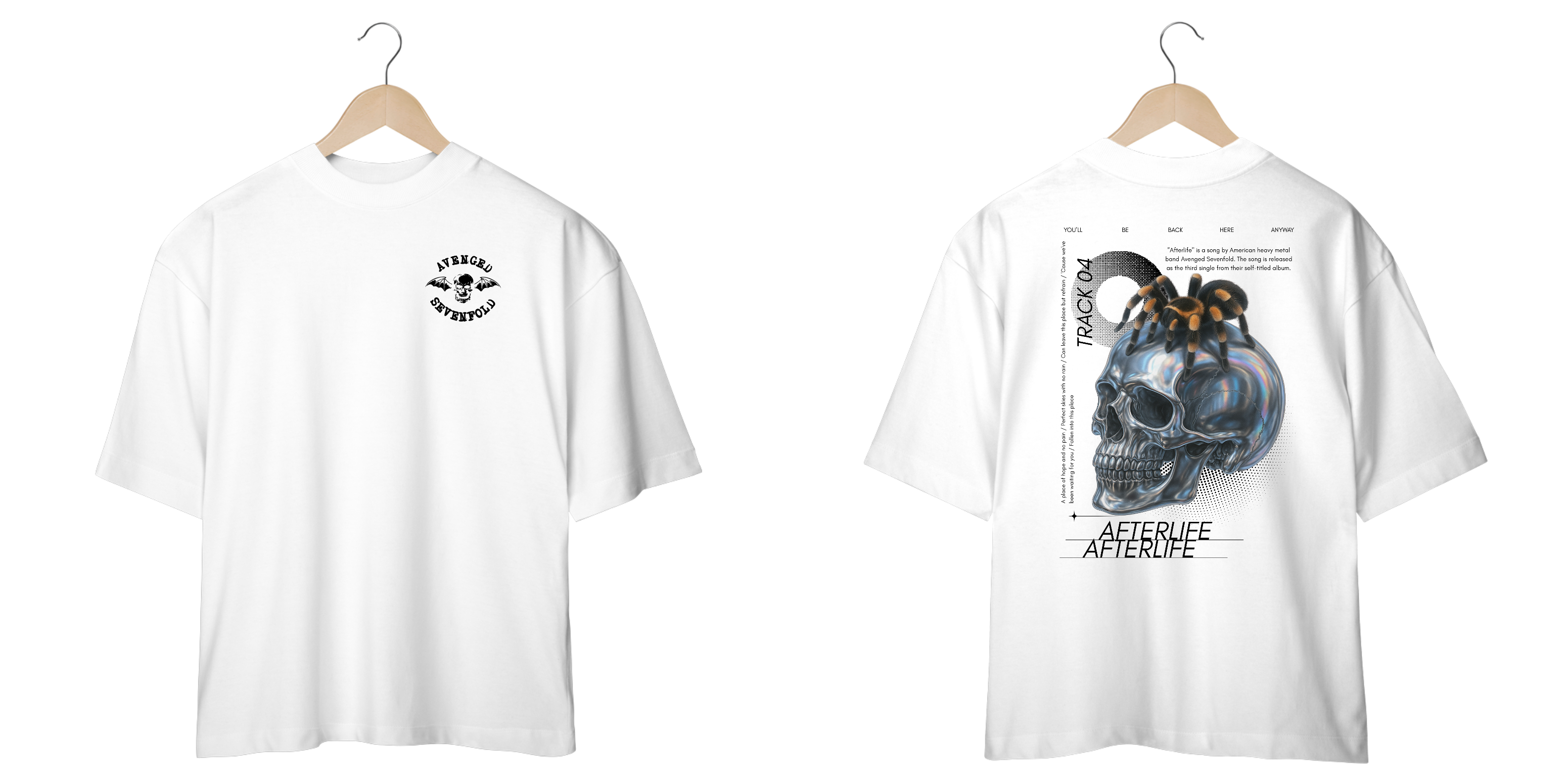 Camiseta Oversized Avenged Sevenfold Afterlife (Branca e Off White, Estampa Frente e Costas)