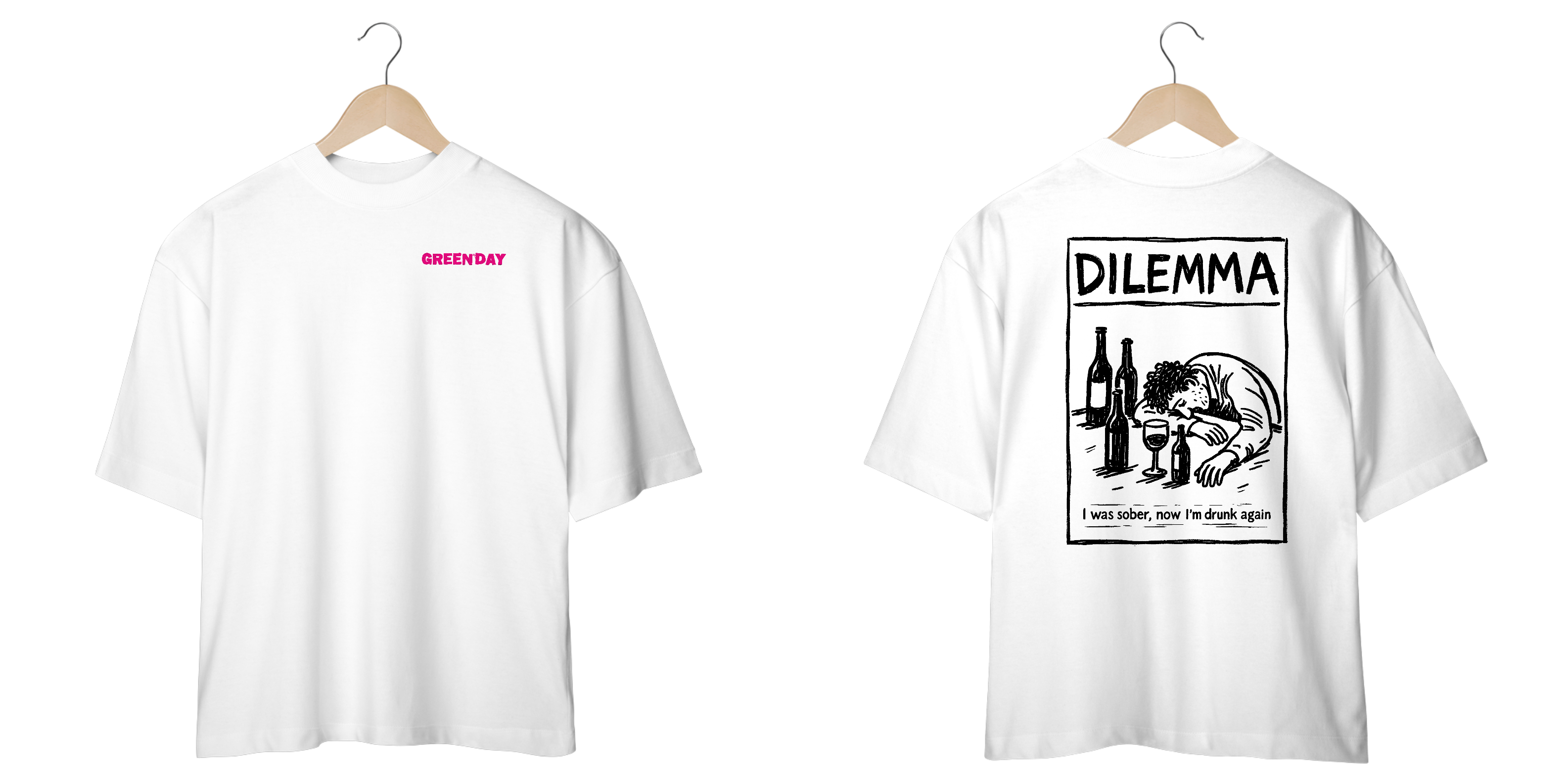 Camiseta Oversized Green Day Dilemma (Estampa Frente e Costas)