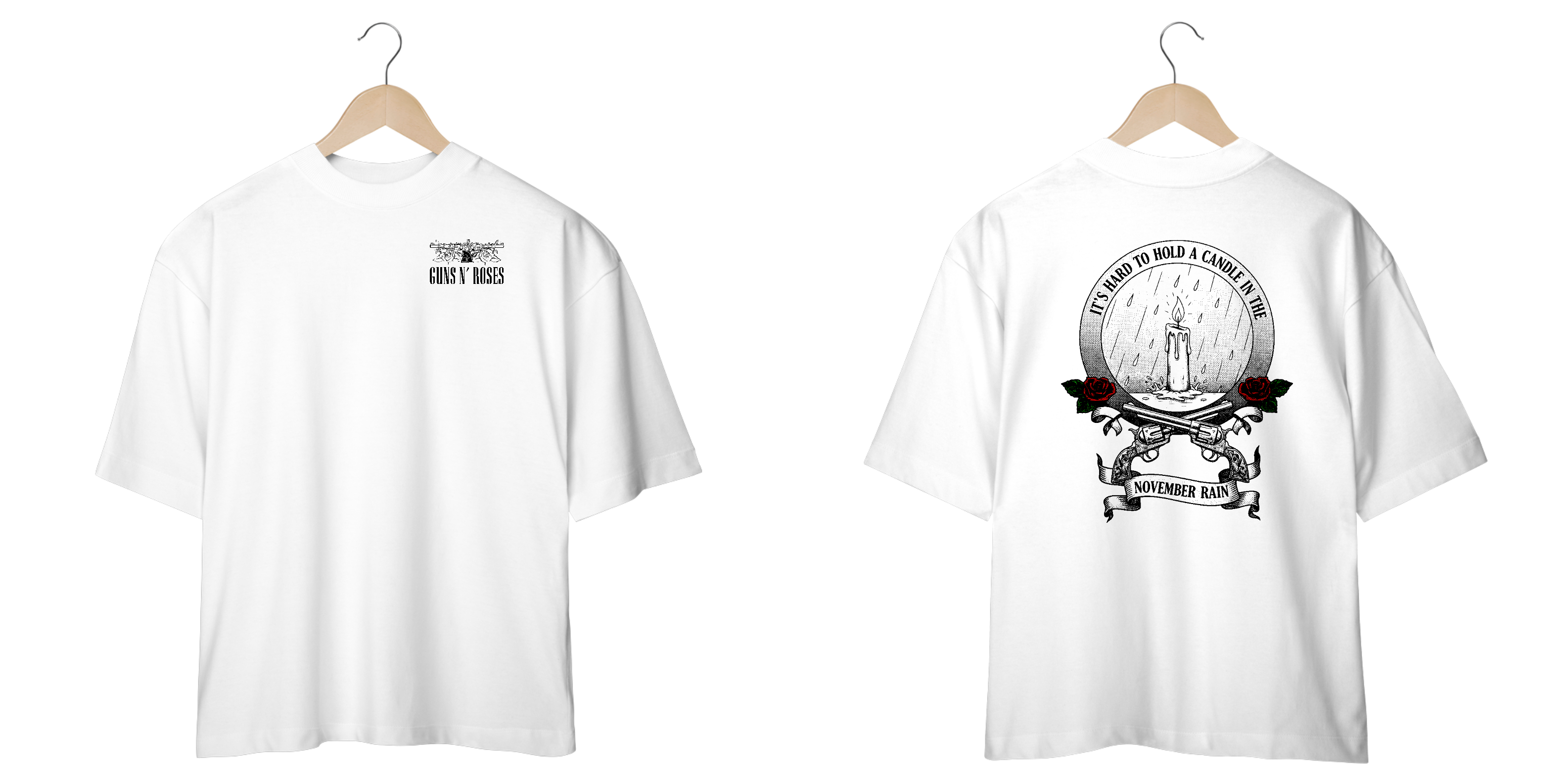 Camiseta Oversized Guns N' Roses November Rain (Estampa Frente e Costas) 