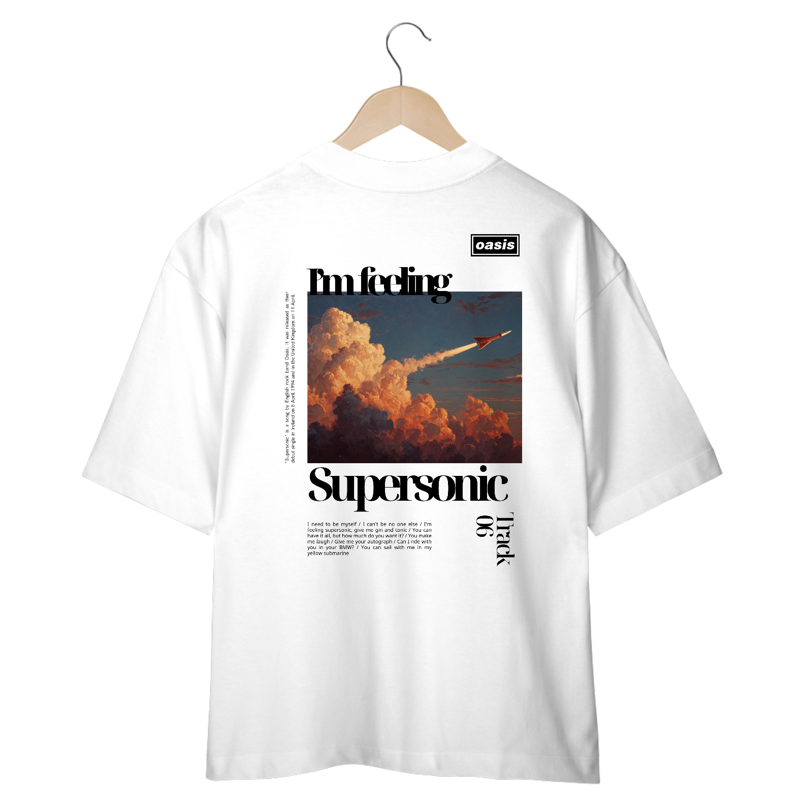 Camiseta Oversized Oasis Supersonic (Estampa nas Costas)
