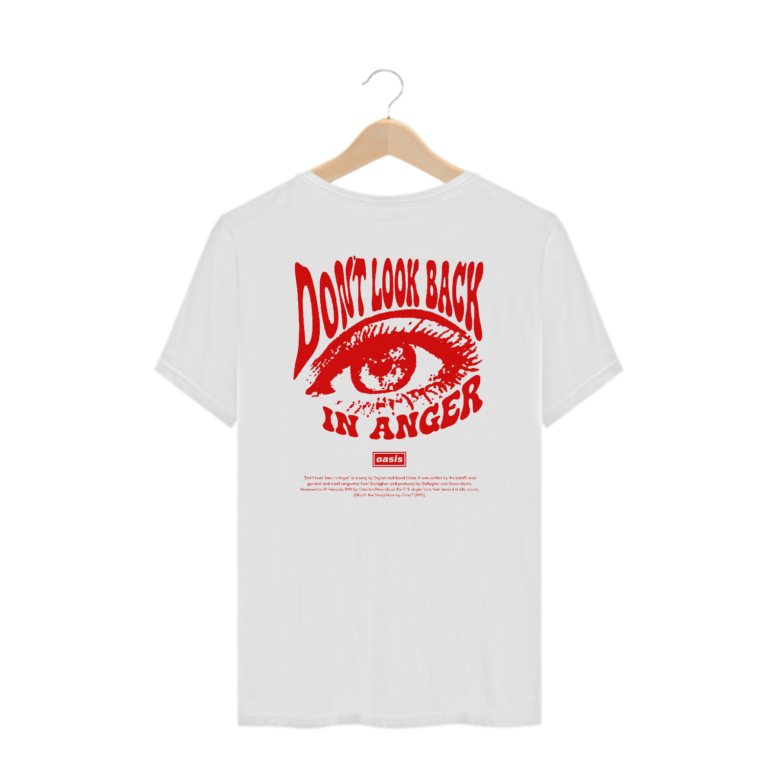 Camiseta Plus Size Oasis Don't Look Back in Anger (Estampa nas Costas)