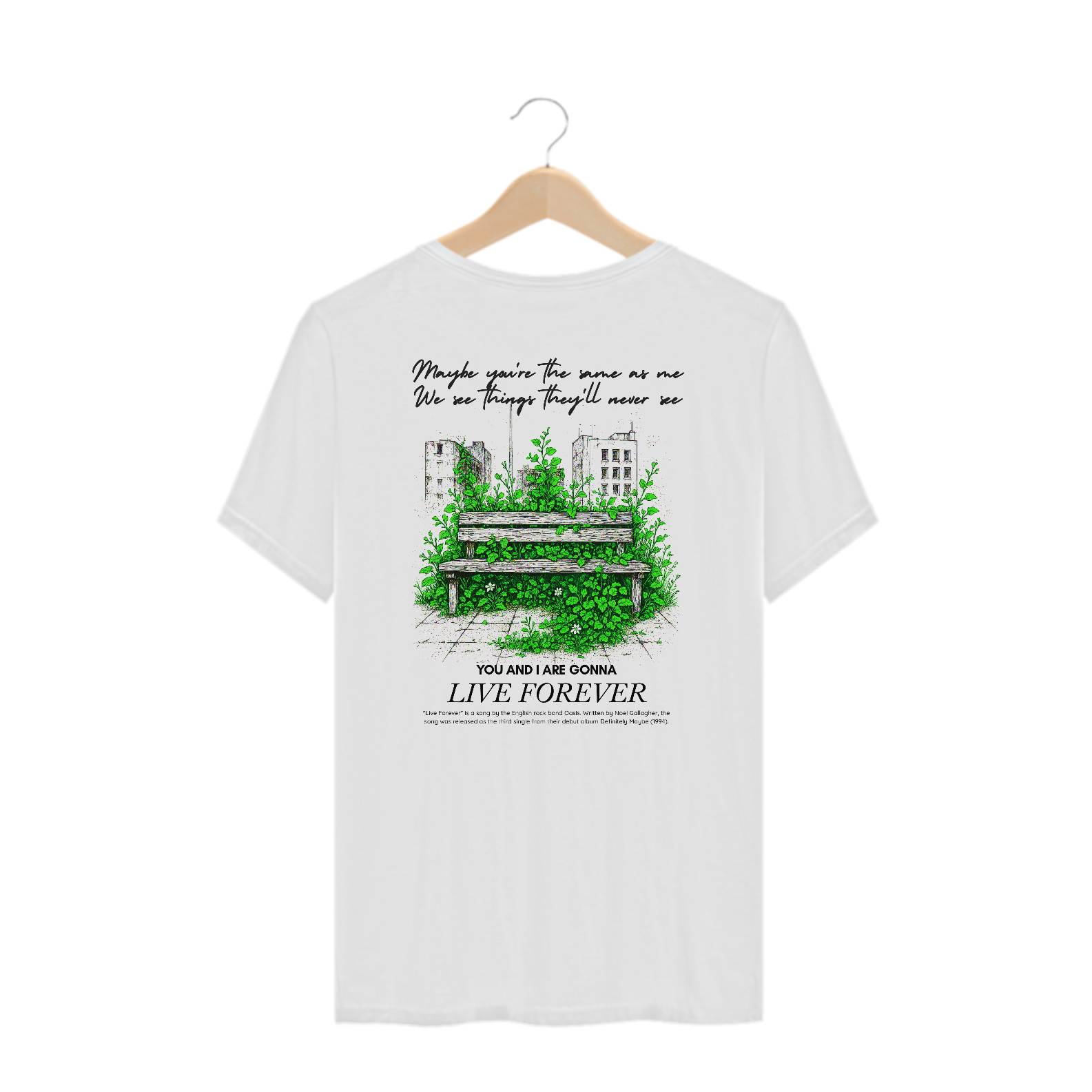 Camiseta Plus Size Oasis Live Forever (Estampa nas Costas)