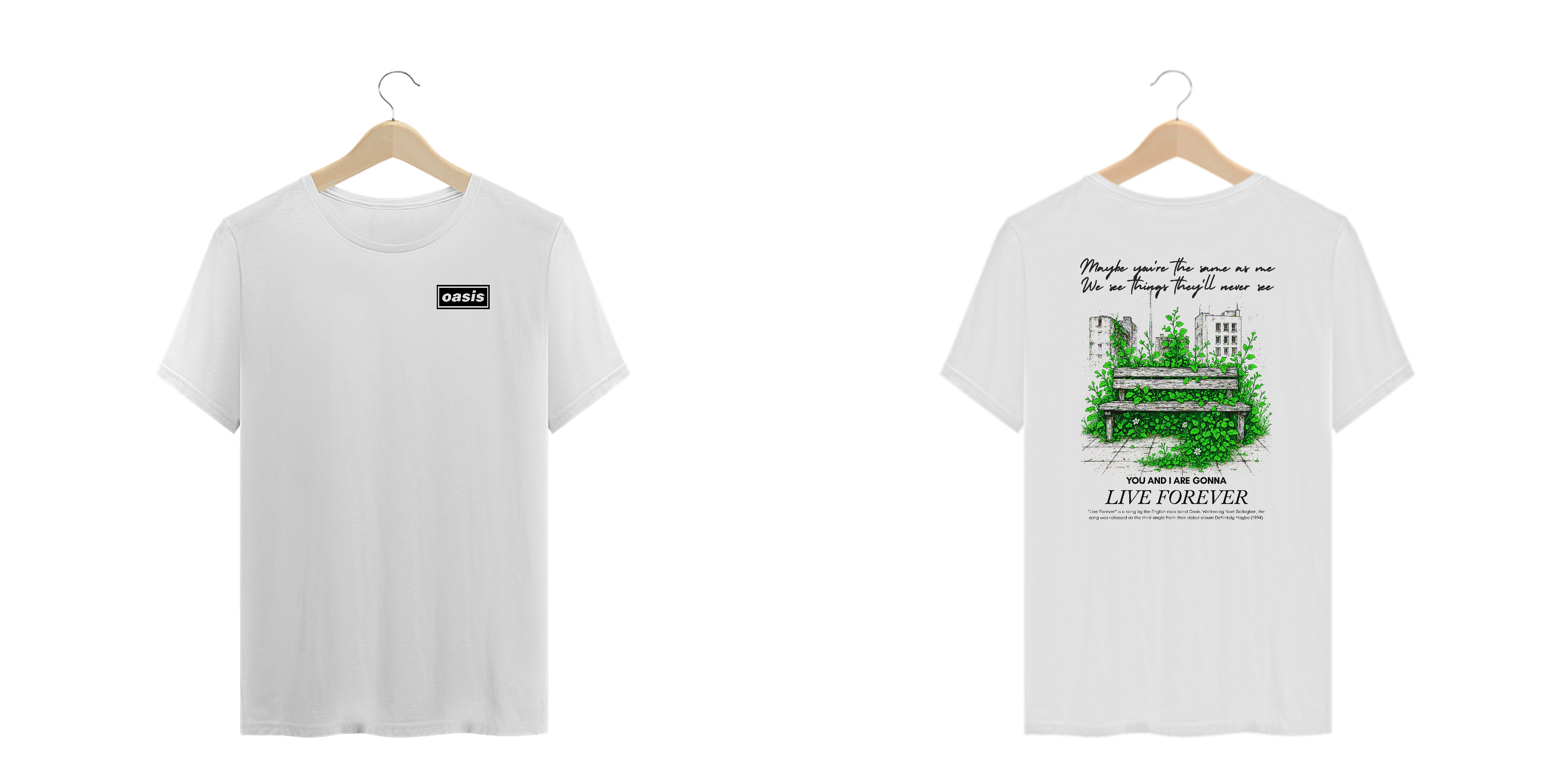 Camiseta Plus Size Oasis Live Forever (Estampa Frente e Costas)