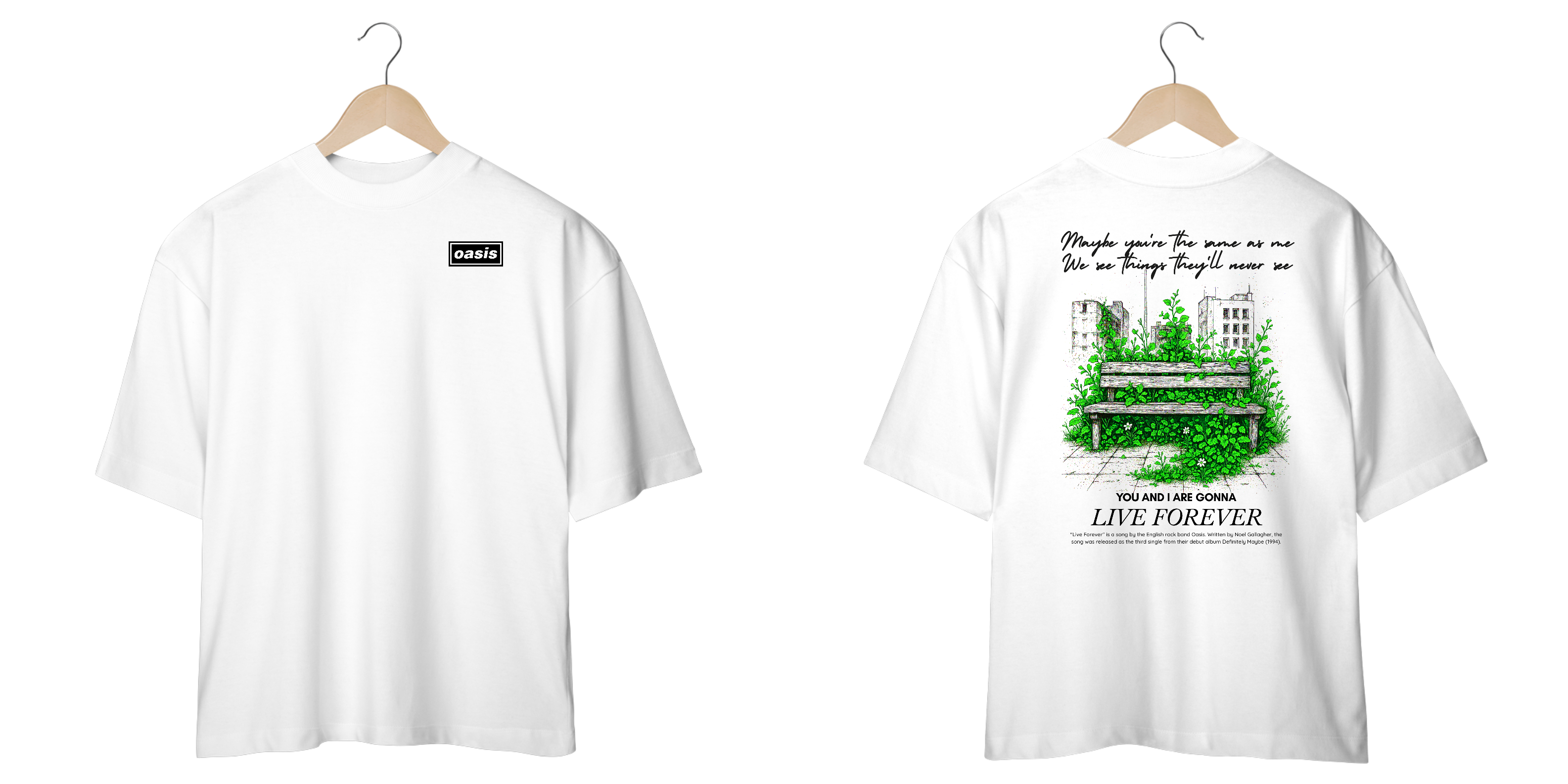 Camiseta Oversized Oasis Live Forever (Estampa Frente e Costas)
