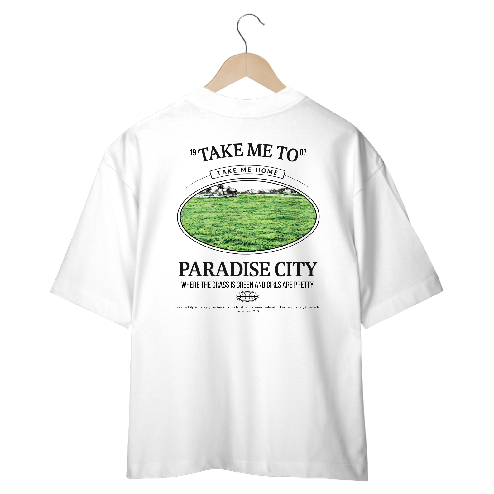 Camiseta Oversized Guns N' Roses Paradise City (Estampa nas Costas)