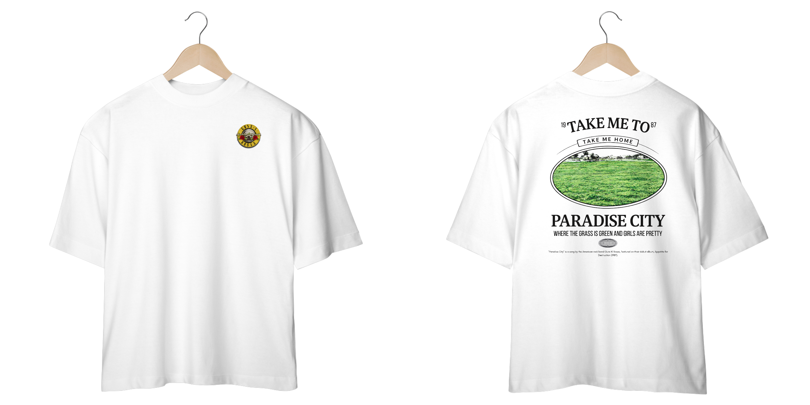 Camiseta Oversized Guns N' Roses Paradise City (Estampa Frente e Costas)