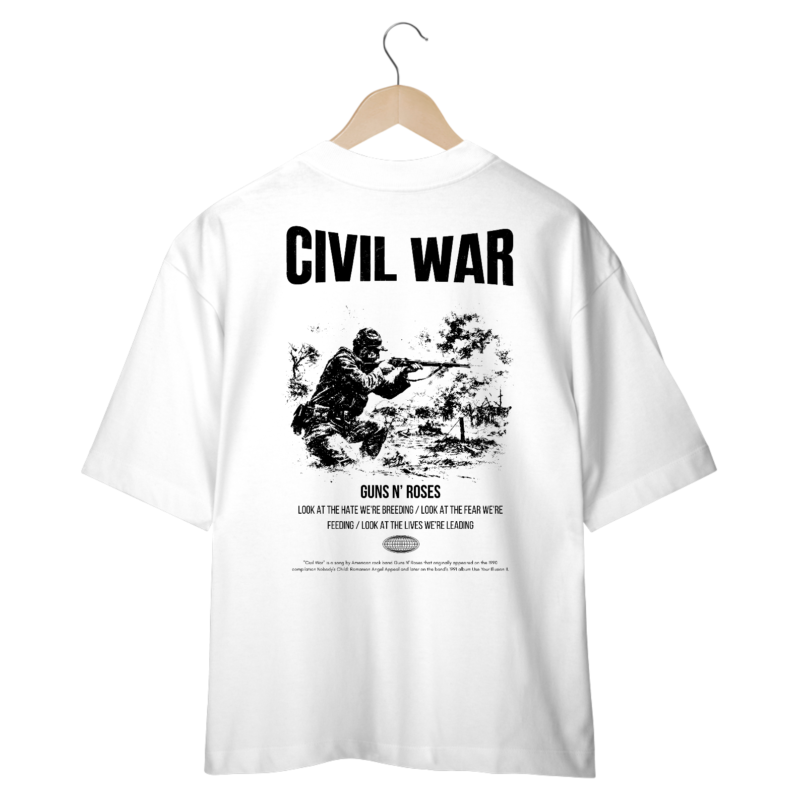 Camiseta Oversized Guns N' Roses Civil War (Estampa nas Costas)