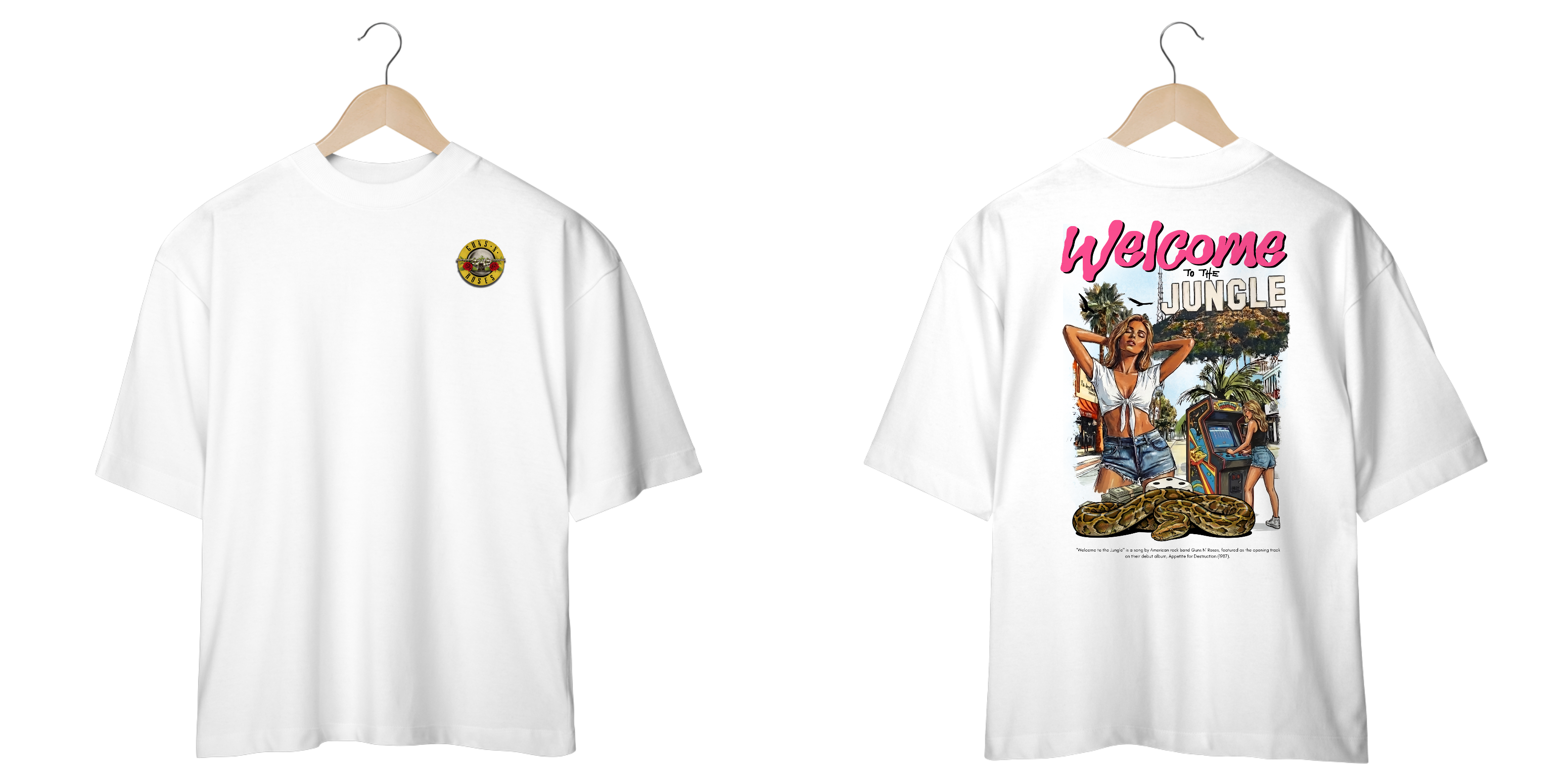 Camiseta Oversized Guns N' Roses Welcome to the Jungle V2 (Estampa Frente e Costas)