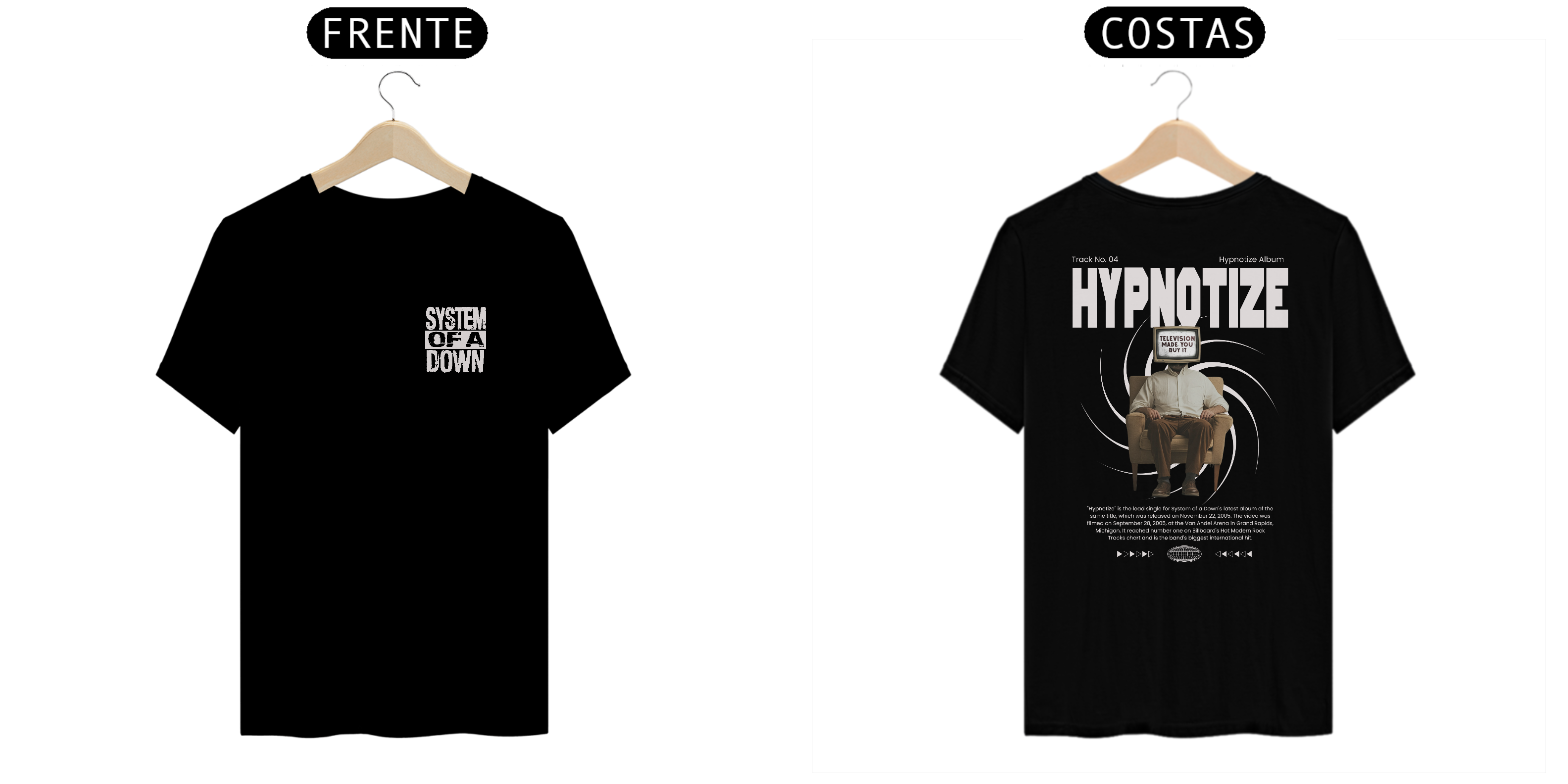 Camiseta System of a Down Hypnotize (Preta, Estampa Frente e Costas)