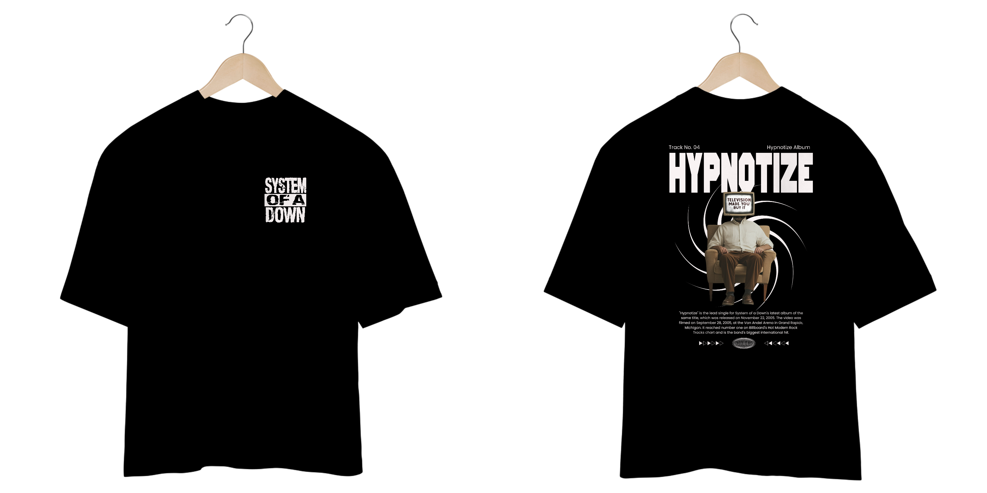 Camiseta Oversized System of a Down Hypnotize (Preta, Estampa Frente e Costas)