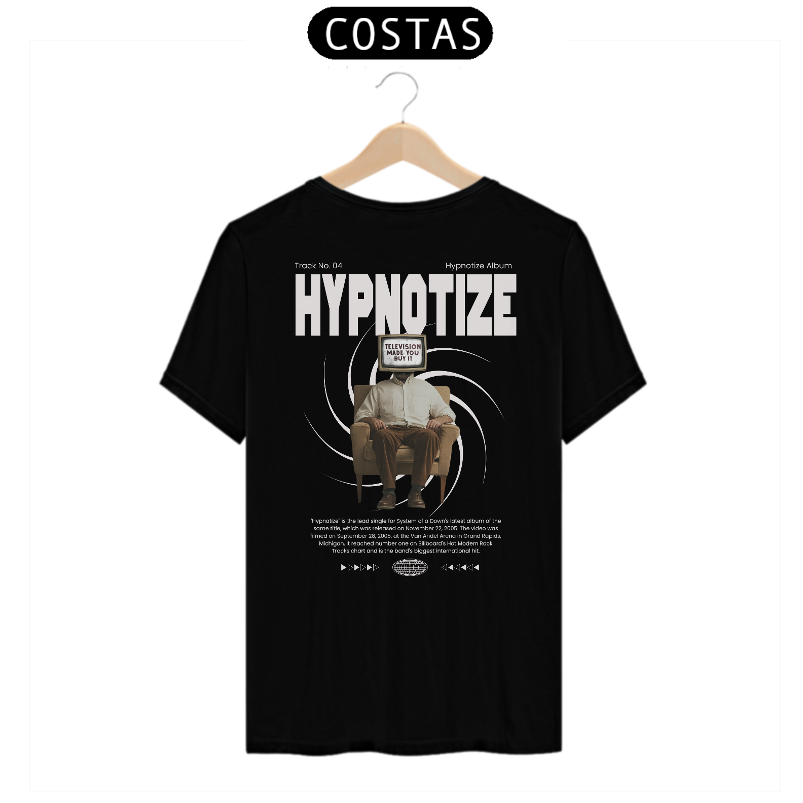 Camiseta System of a Down Hypnotize (Preta, Estampa nas Costas)
