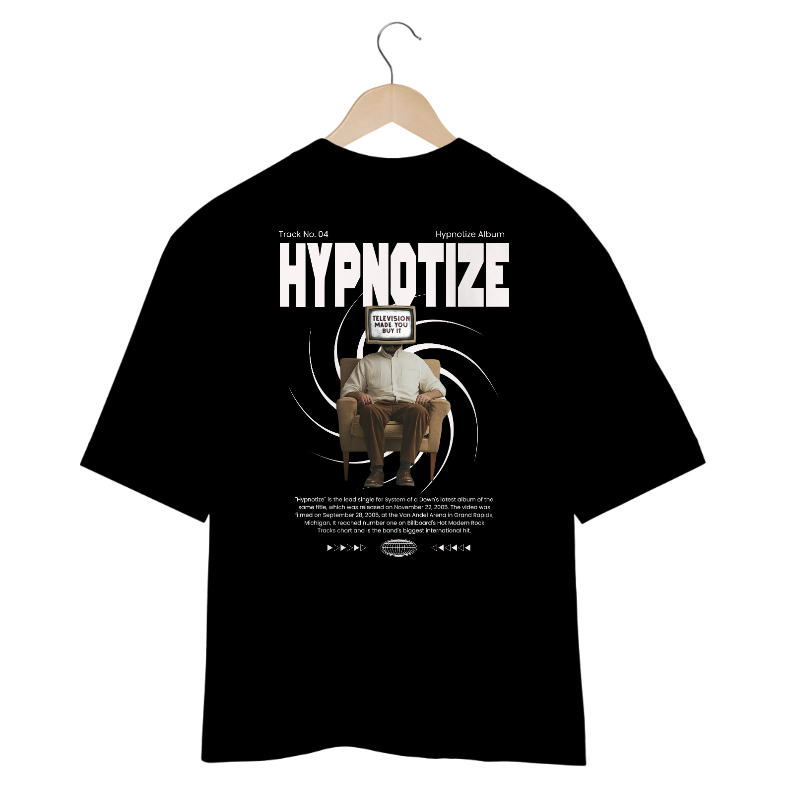 Camiseta Oversized System of a Down Hypnotize (Preta, Estampa nas Costas)