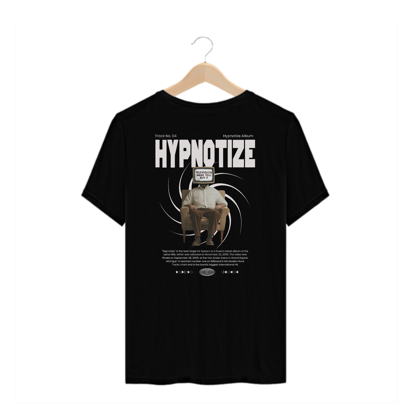 Camiseta Plus Size System of a Down Hypnotize (Preta, Estampa nas Costas)