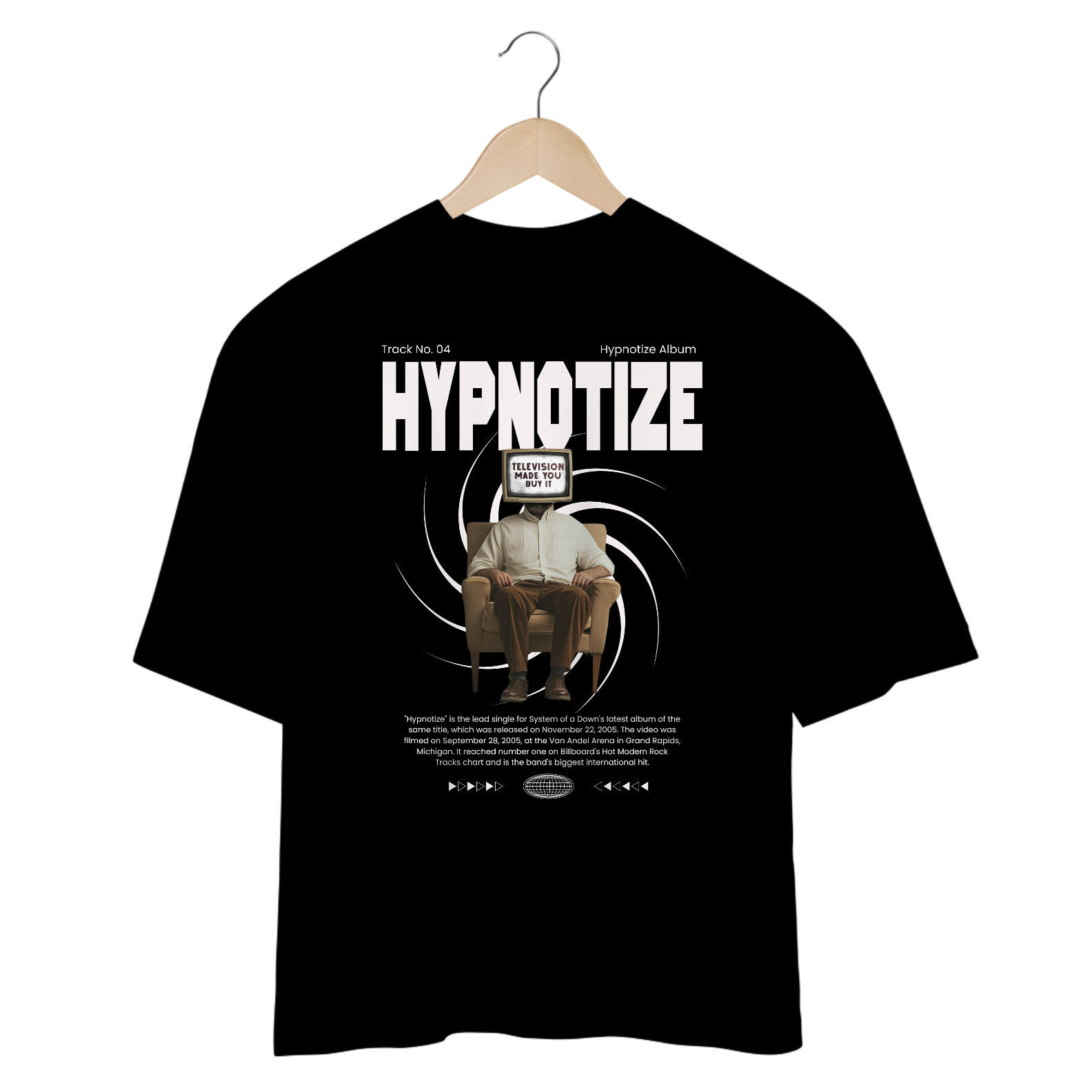Camiseta Oversized System of a Down Hypnotize (Preta, Estampa Frente)