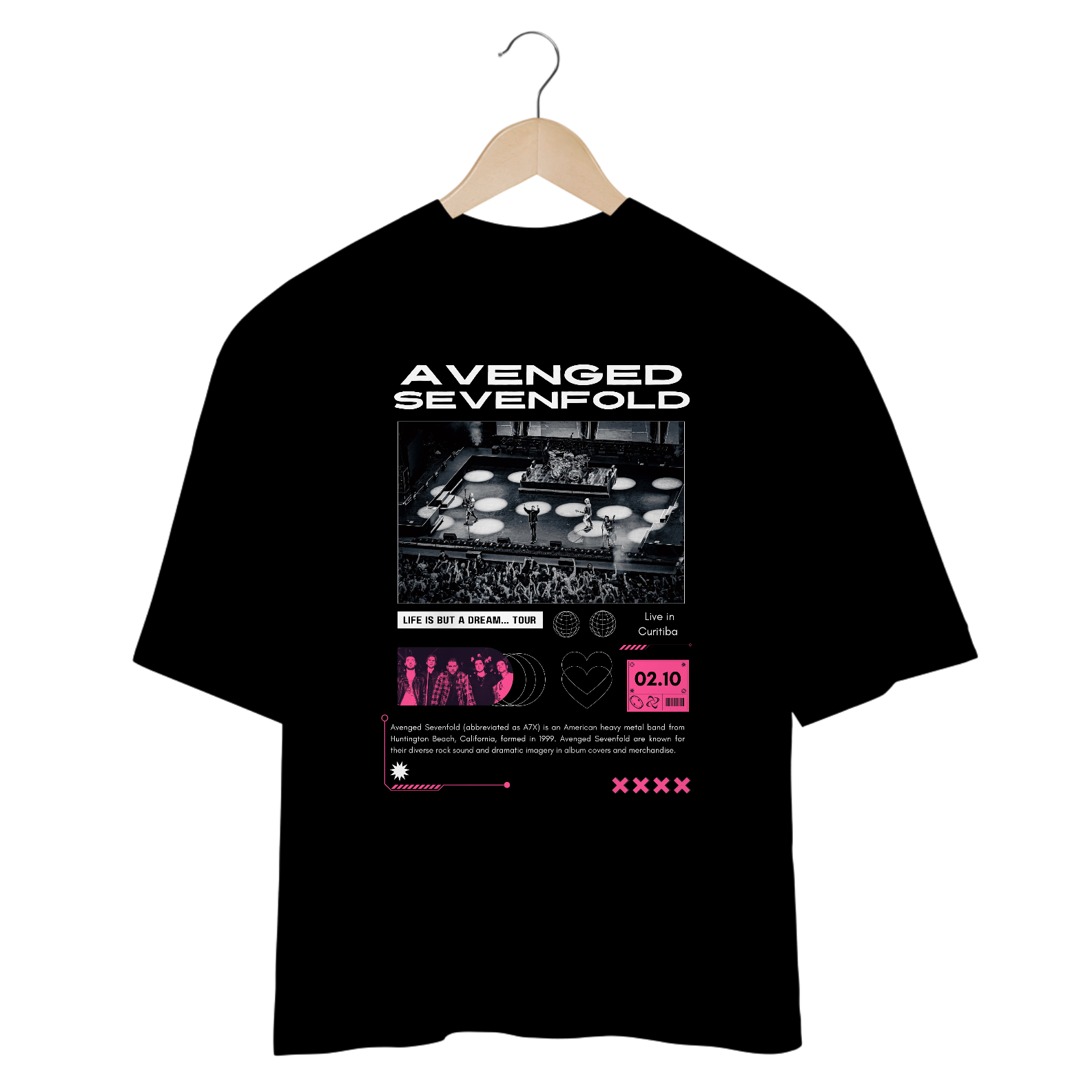 Camiseta Oversized Avenged Sevenfold Curitiba 02.10