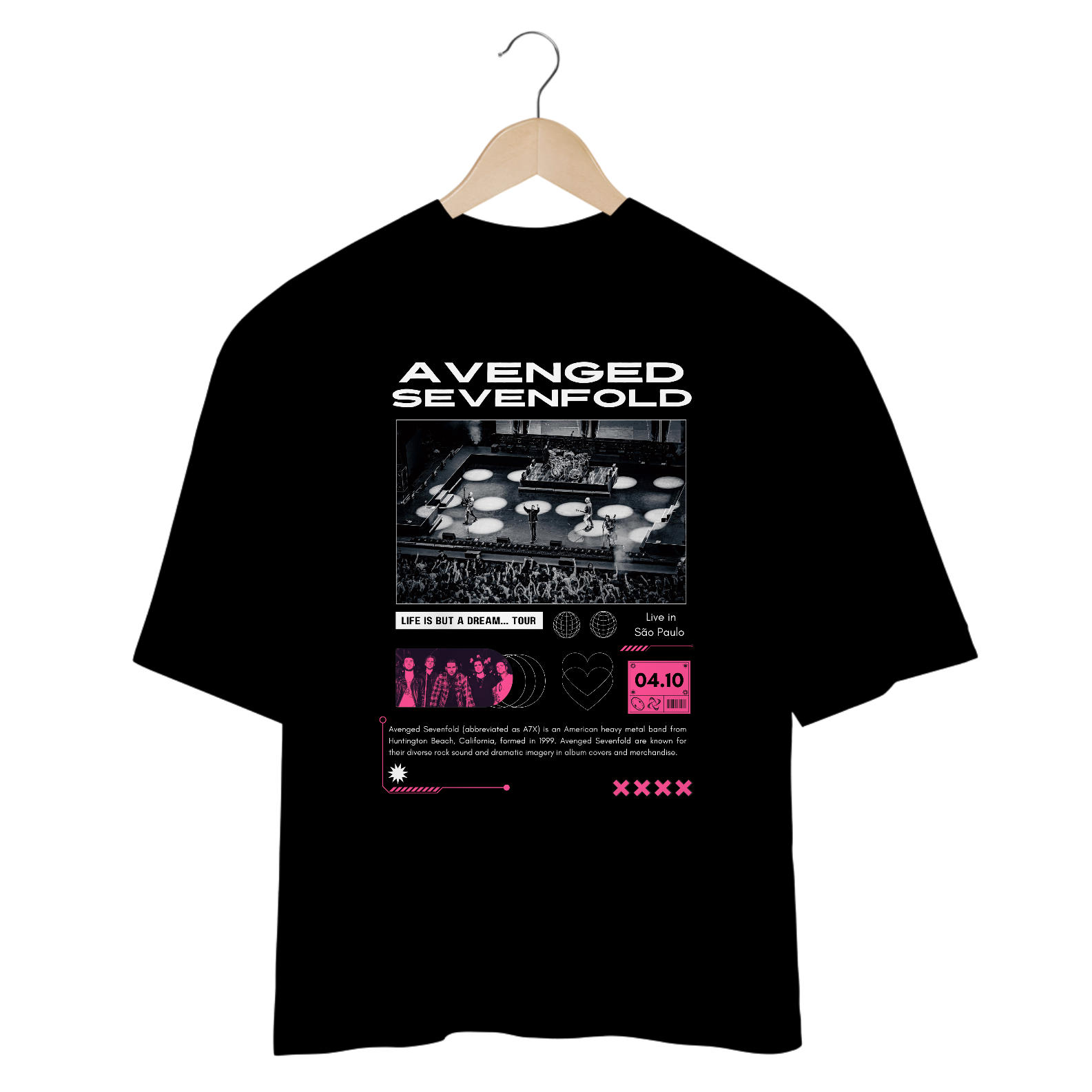 Camiseta Oversized Avenged Sevenfold São Paulo 04.10