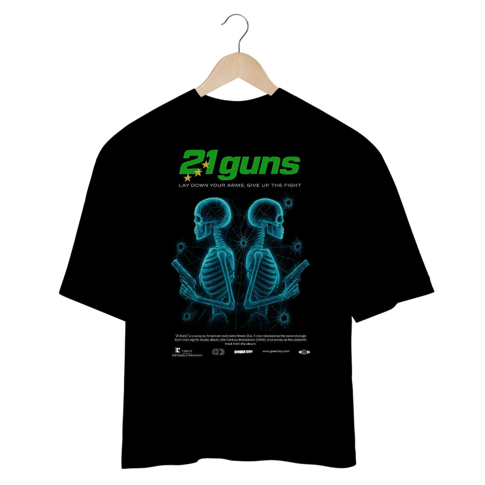 Camiseta Oversized Green Day 21 Guns