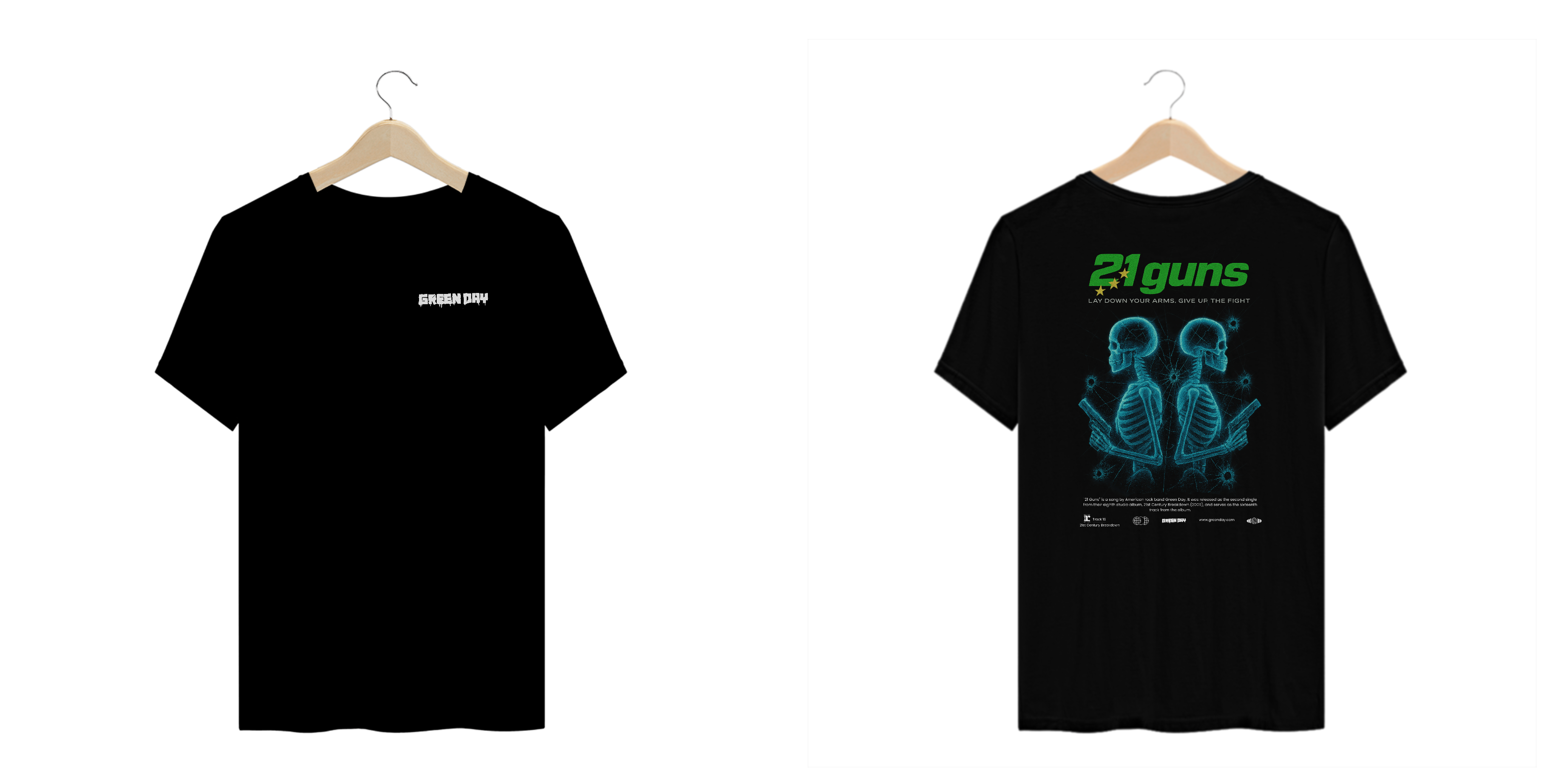 Camiseta Plus Size Green Day 21 Guns (Estampa Frente e Costas)