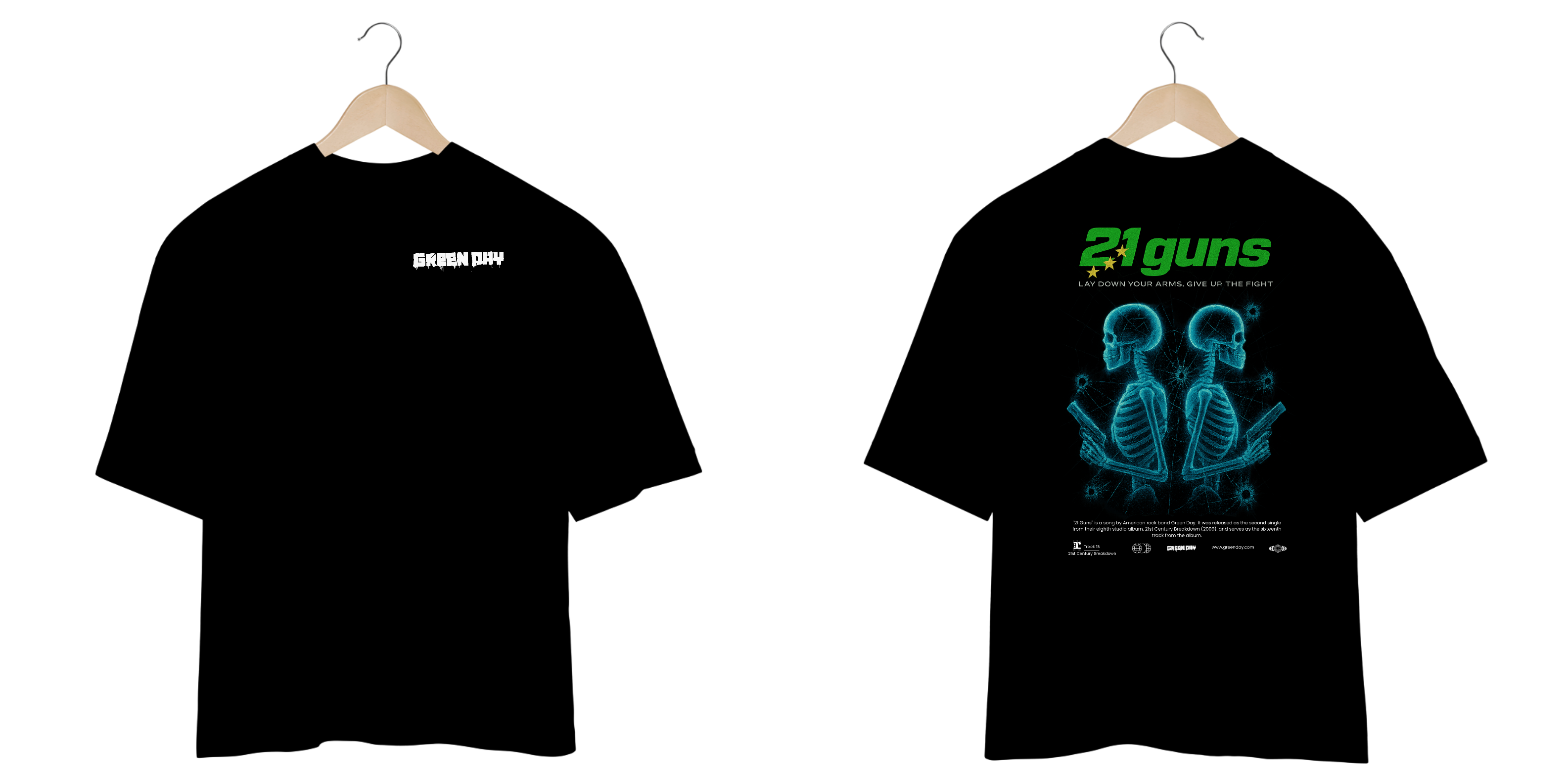 Camiseta Oversized Green Day 21 Guns (Estampa Frente e Costas)