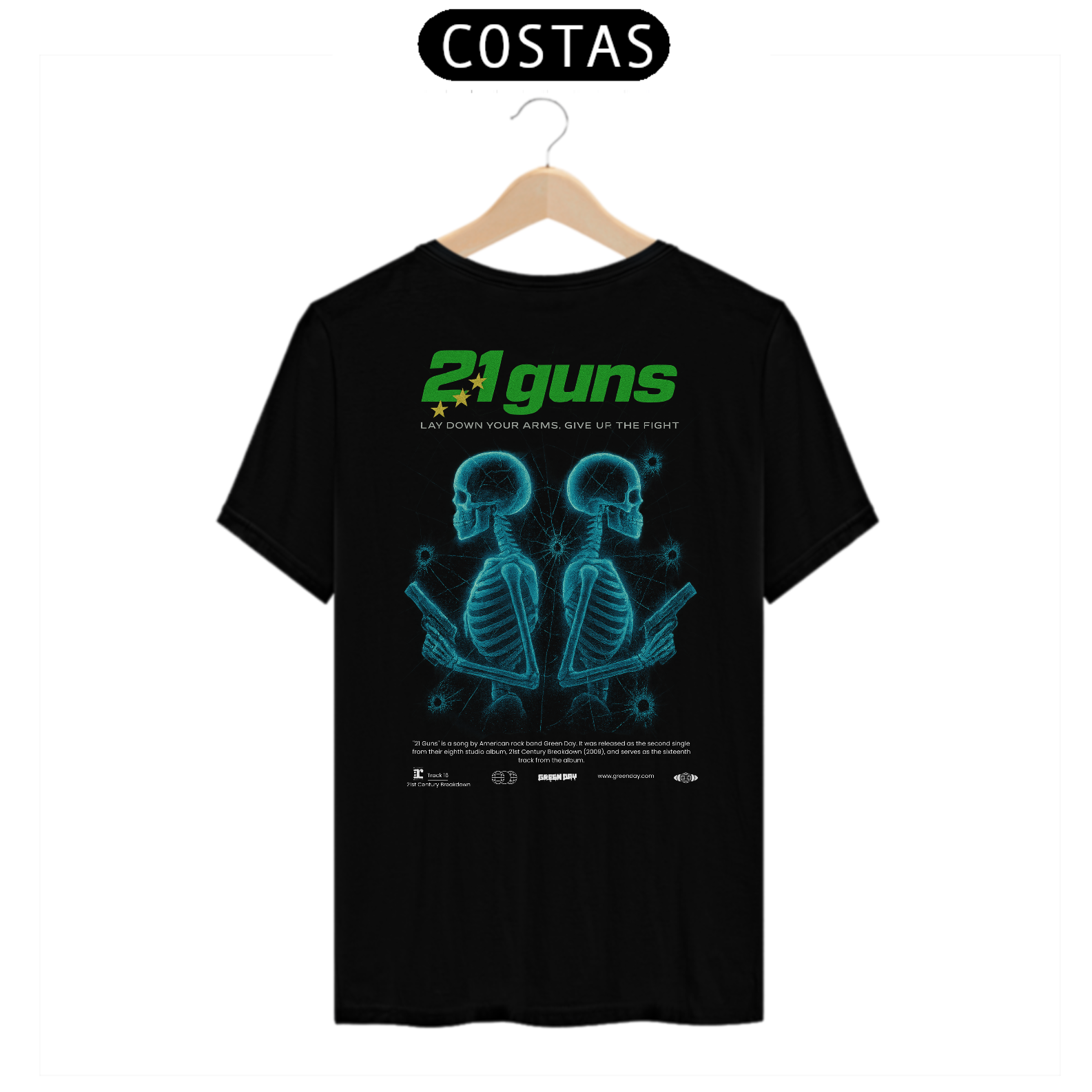 Camiseta Green Day 21 Guns (Estampa nas Costas)