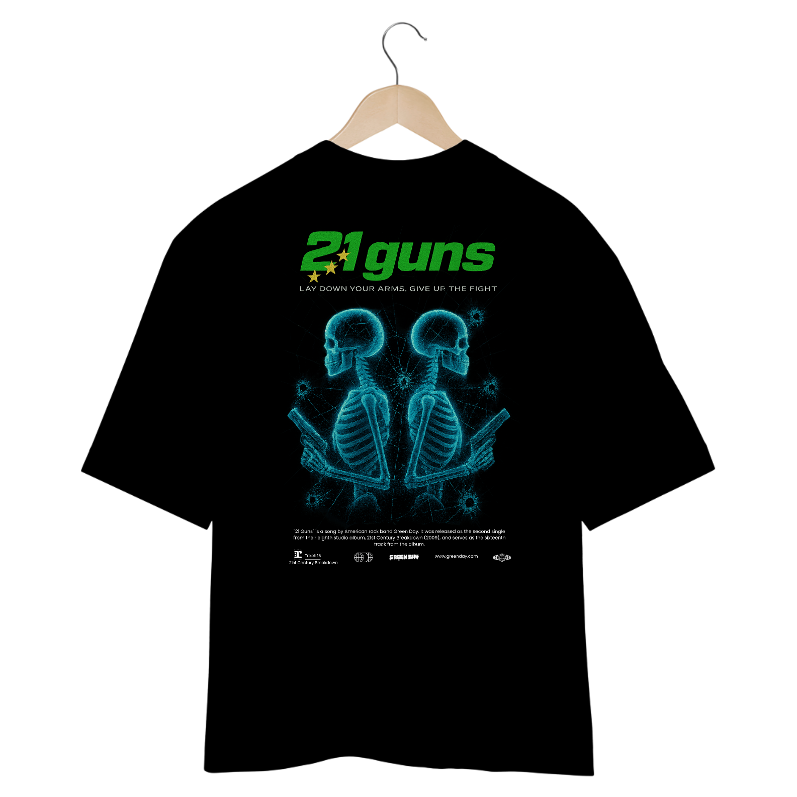 Camiseta Oversized Green Day 21 Guns (Estampa nas Costas)