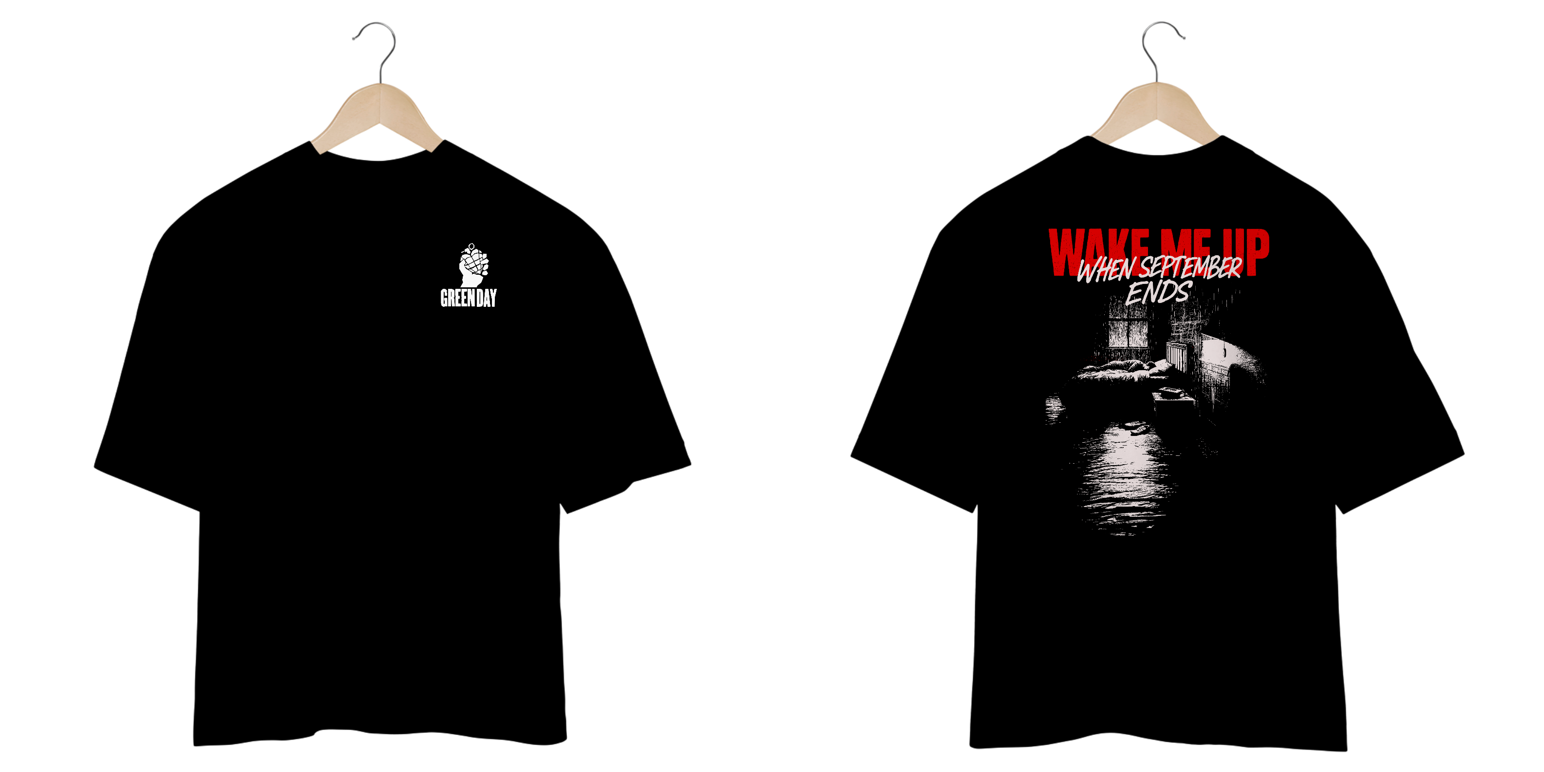 Camiseta Oversized Green Day Wake Me Up When September Ends (Estampa Frente e Costas)