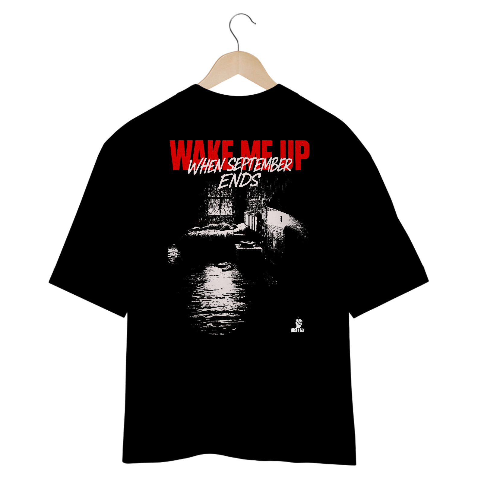 Camiseta Oversized Green Day Wake Me Up When September Ends (Estampa nas Costas)