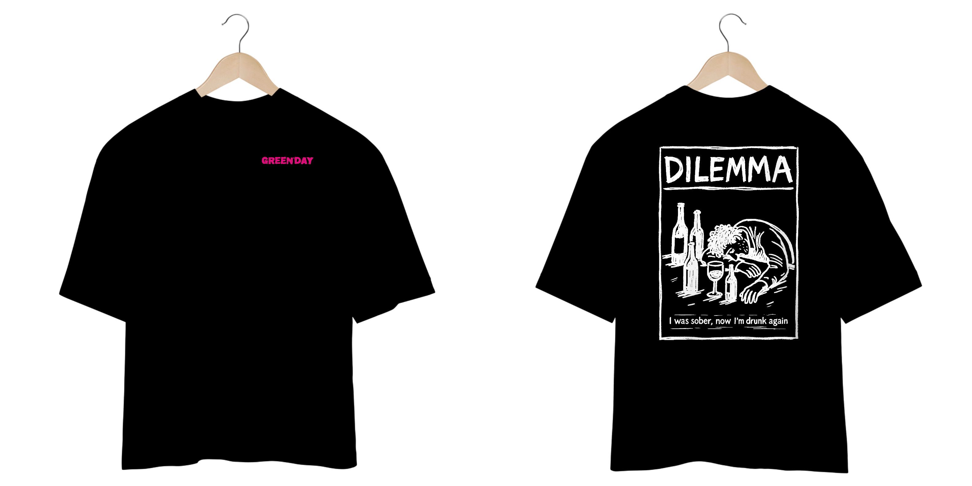 Camiseta Oversized Green Day Dilemma (Preta & Vinho, Estampa Frente e Costas)
