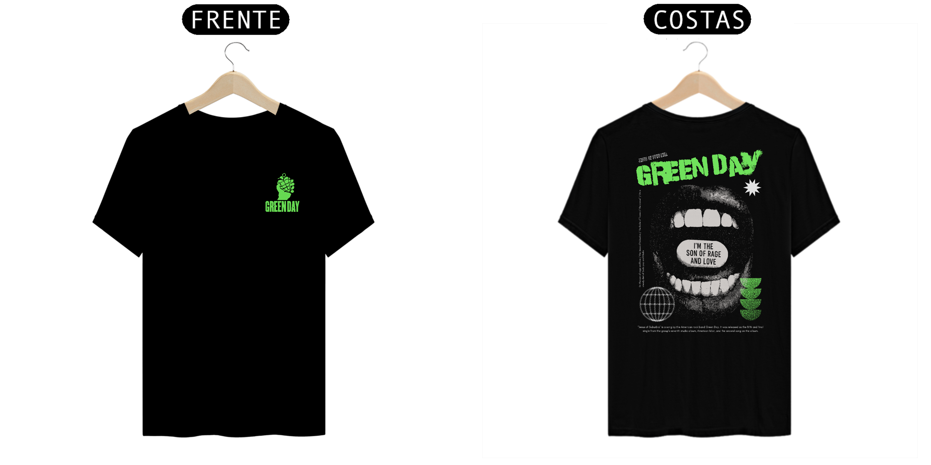Camiseta Green Day Jesus of Suburbia (I'm the Son of Rage and Love, Estampa Frente e Costas)