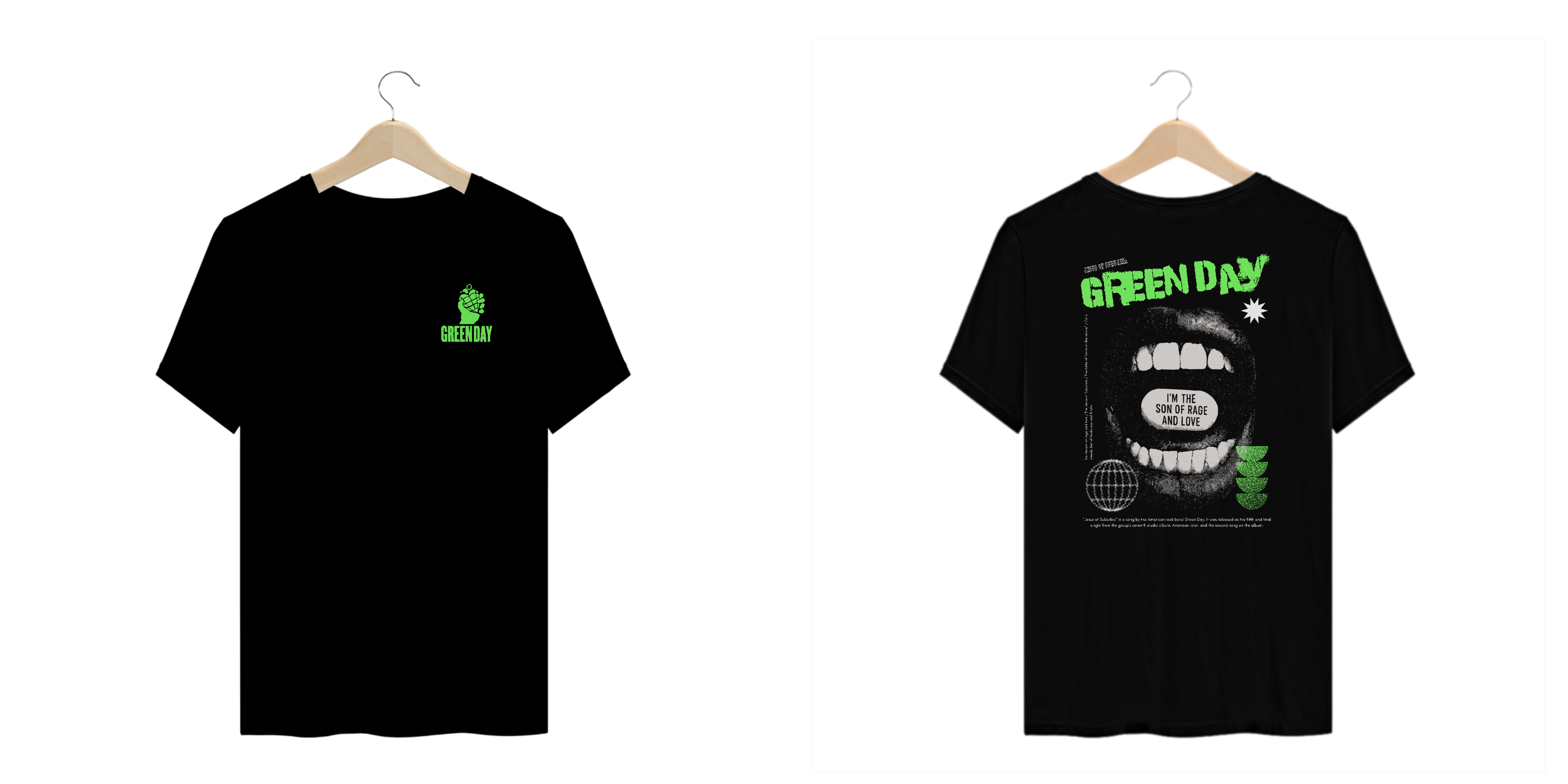 Camiseta Plus Size Green Day Jesus of Suburbia (I'm the Son of Rage and Love, Estampa Frente e Costas)