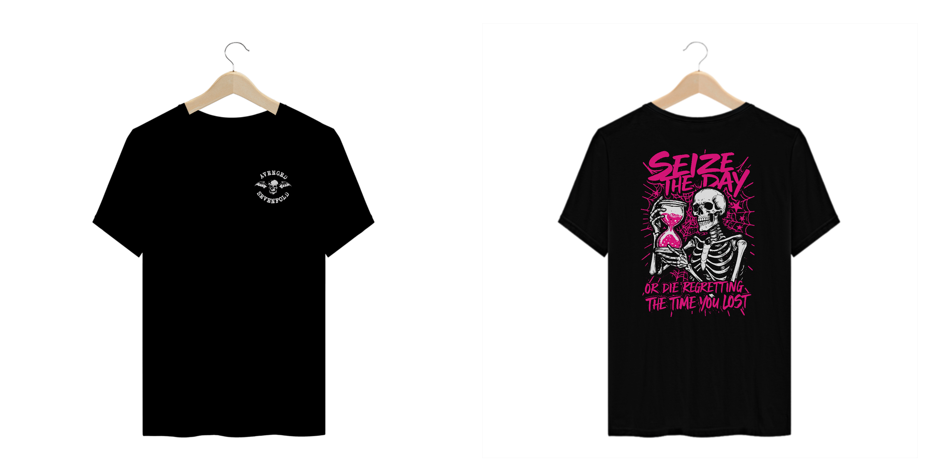 Camiseta Plus Size Avenged Sevenfold Seize The Day(Preta, Estampa Frente e Costas)