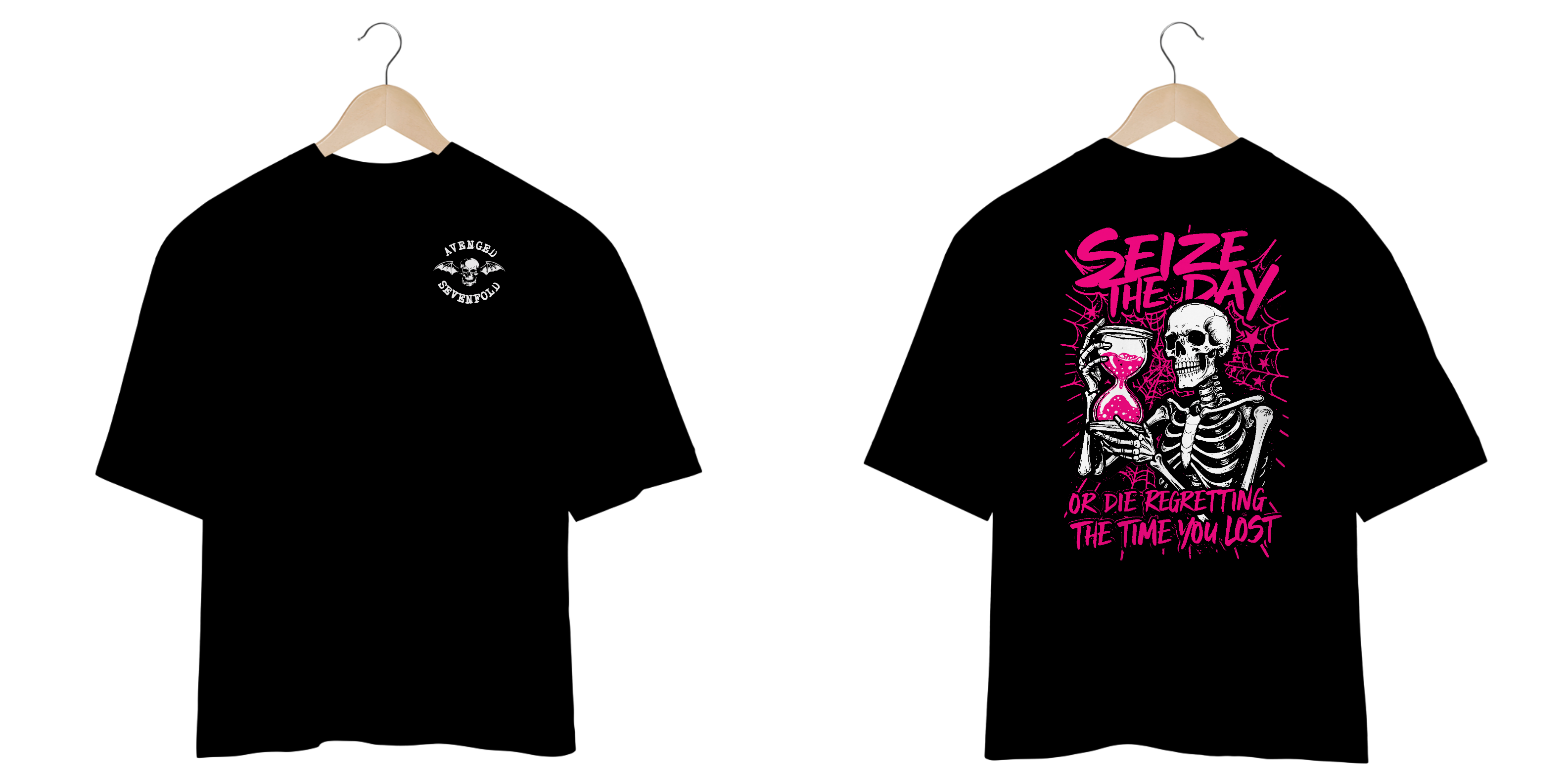 Camiseta Oversized Avenged Sevenfold Seize The Day (Preta, Estampa Frente e Costas)