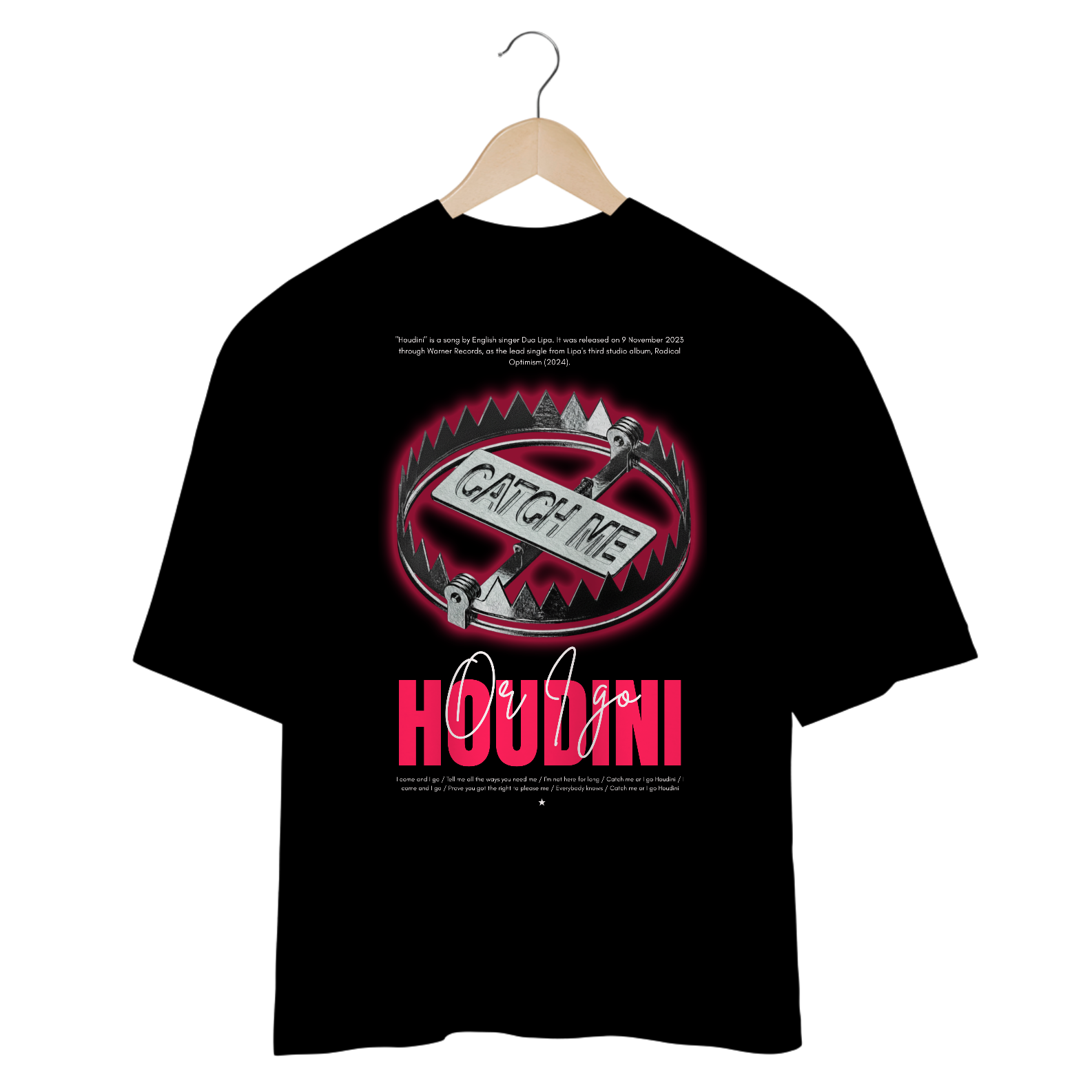 Camiseta Oversized Dua Lipa Houdini (Preta)