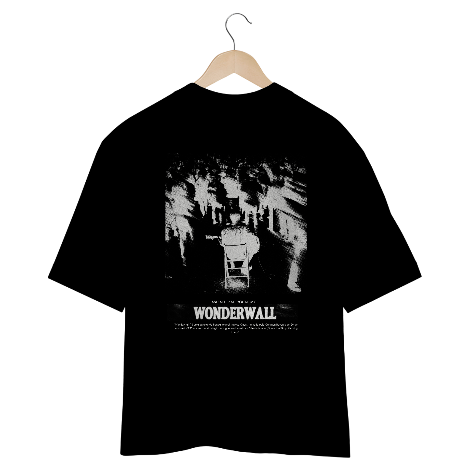 Camiseta Oversized Oasis Wonderwall (Preta & Vinho, Estampa nas Costas)