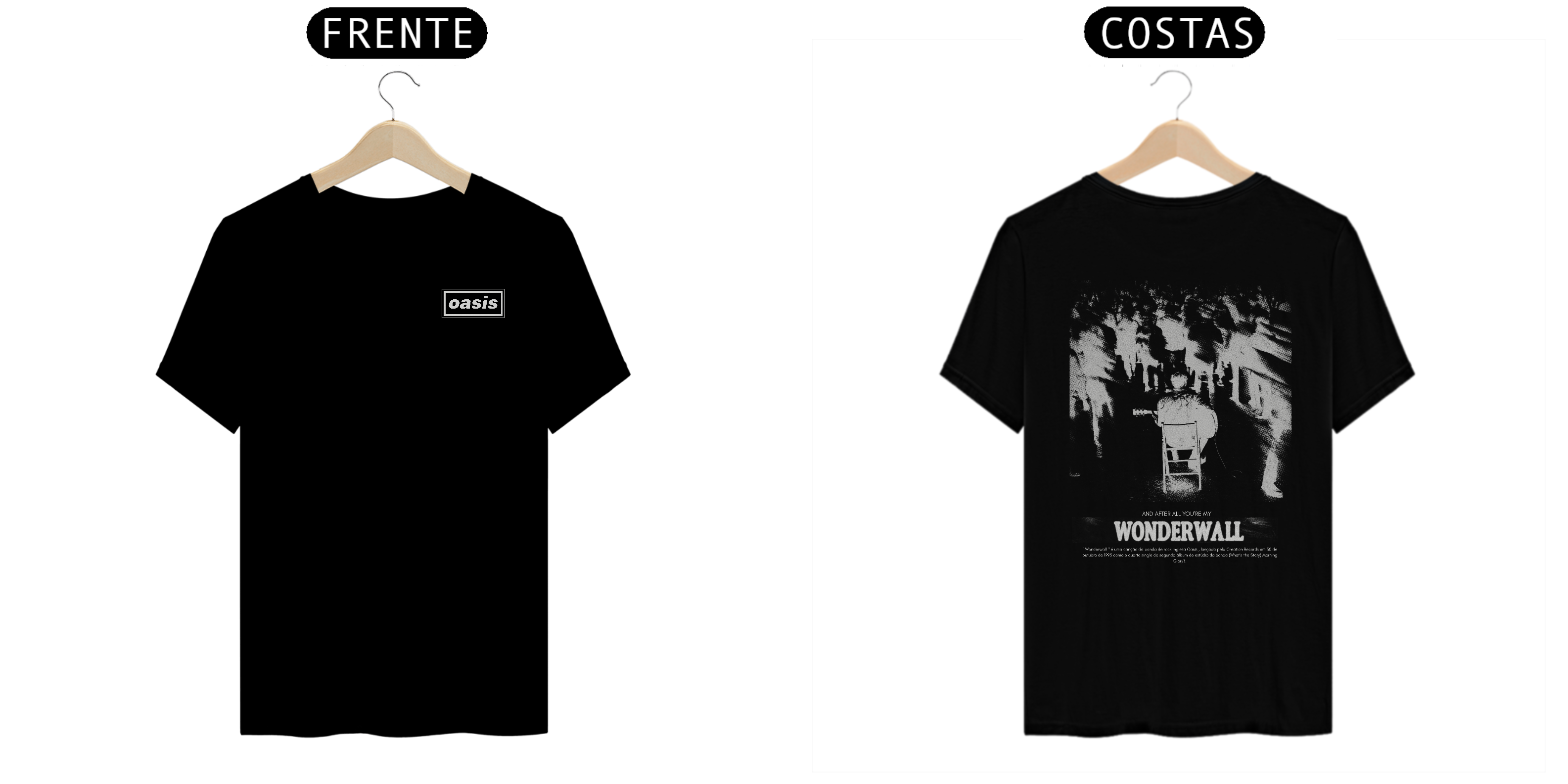 Camiseta Oasis Wonderwall (Preta, Estampa Frente e Costas)