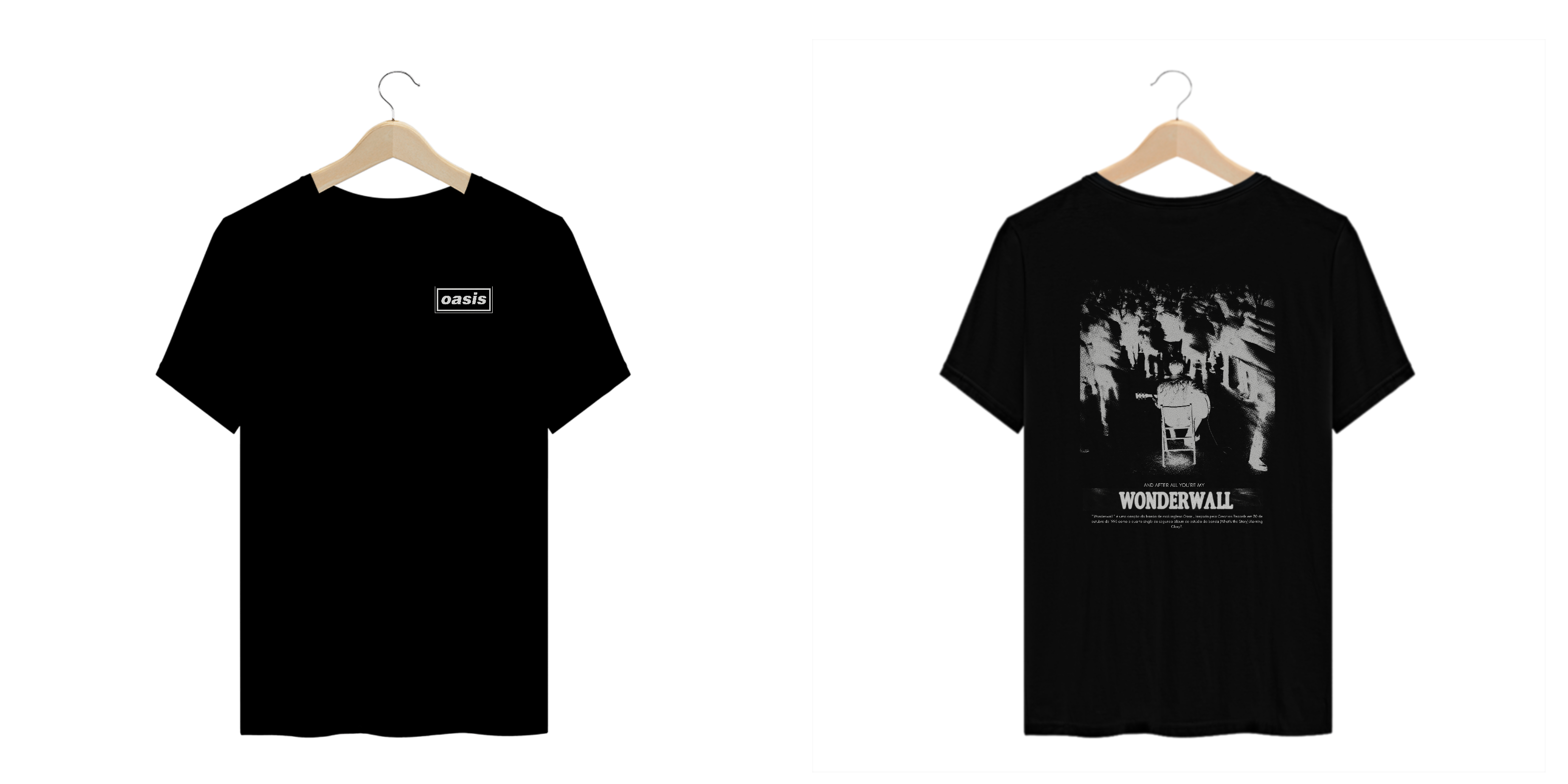 Camiseta Plus Size Oasis Wonderwall (Preta, Estampa Frente e Costas)