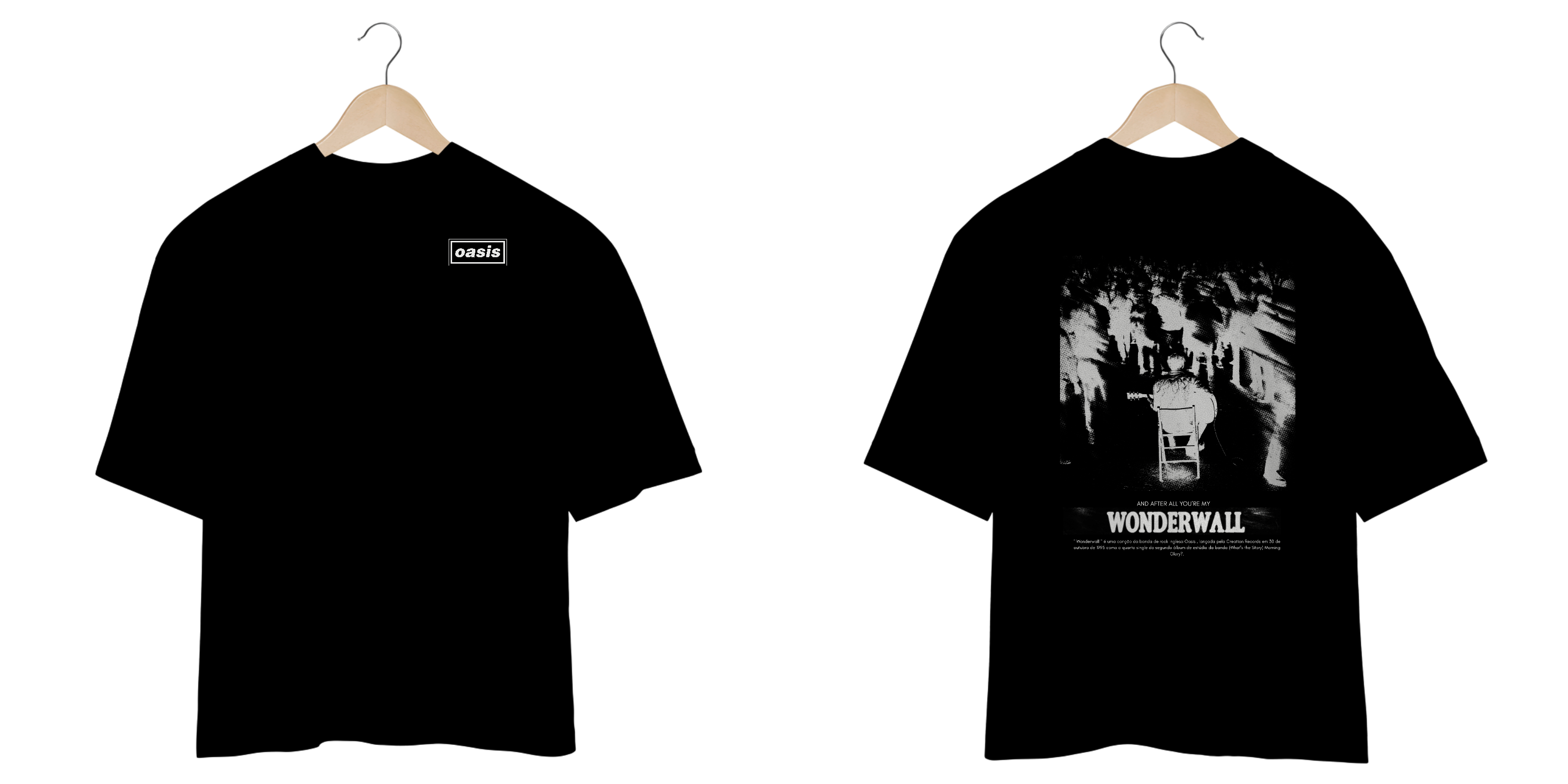 Camiseta Oversized Oasis Wonderwall (Preta & Vinho, Estampa Frente e Costas)