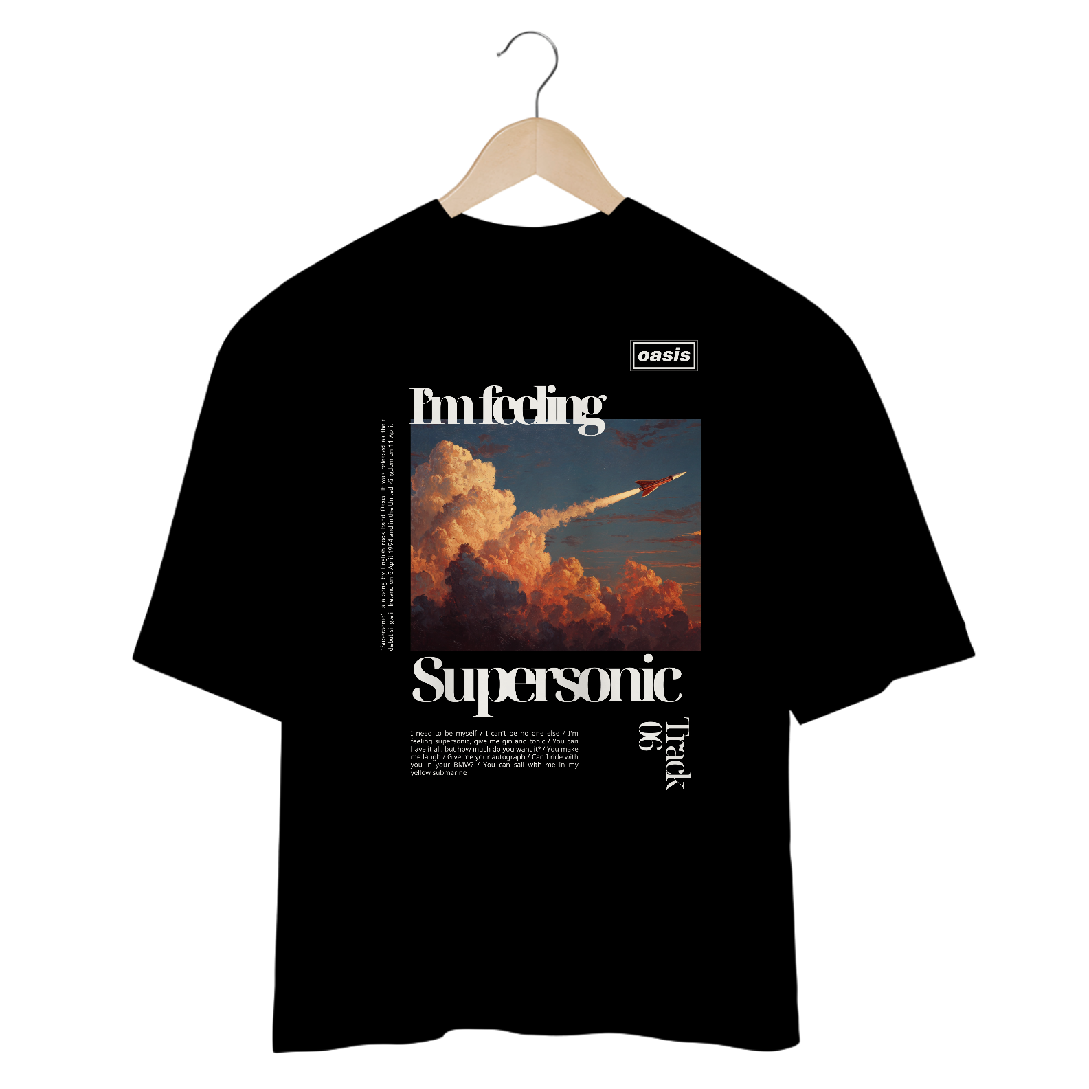 Camiseta Oversized Oasis Supersonic (Preta)