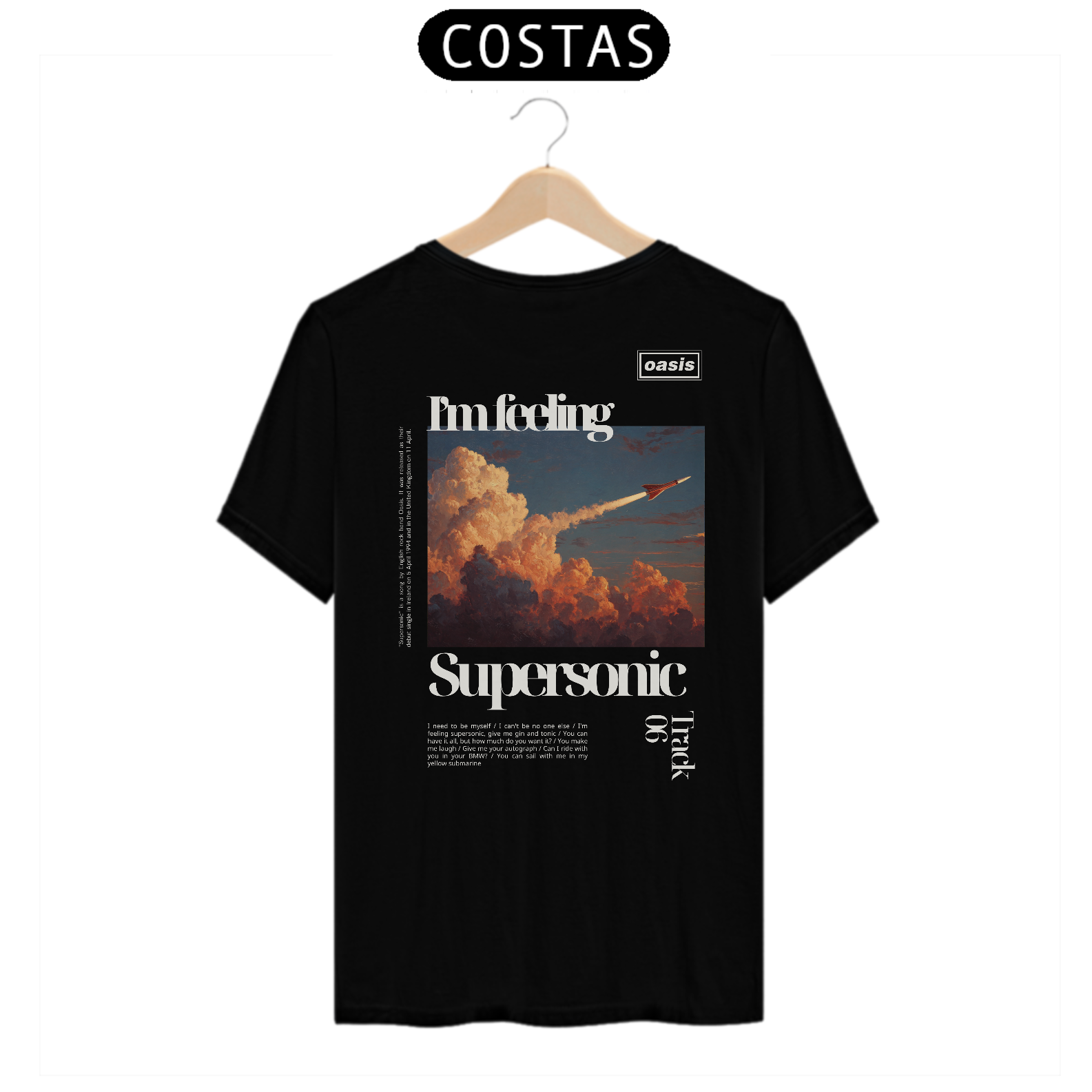 Camiseta Oasis Supersonic (Preta, Estampa nas Costas)