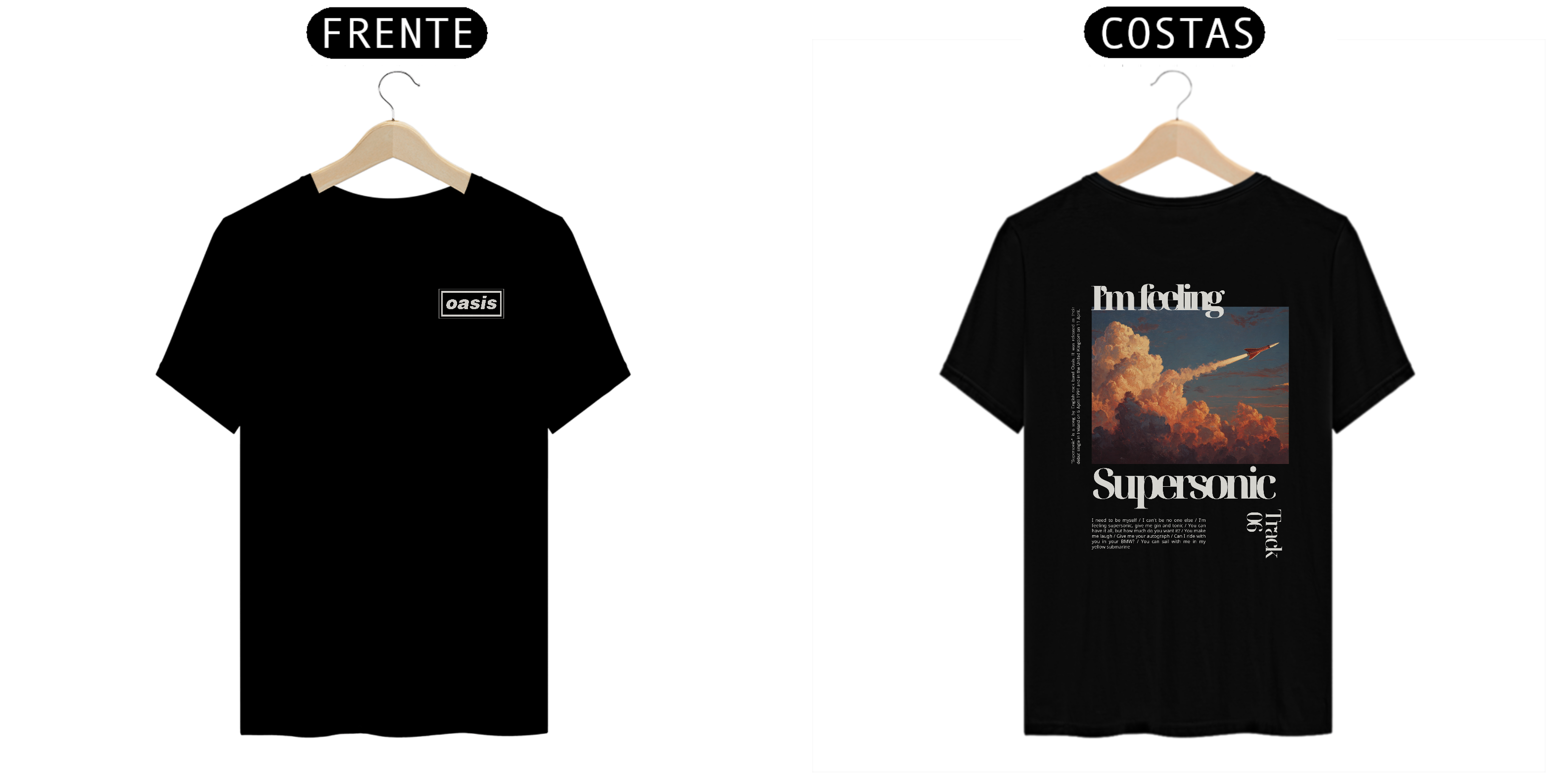 Camiseta Oasis Supersonic (Preta, Estampa Frente & Costas)