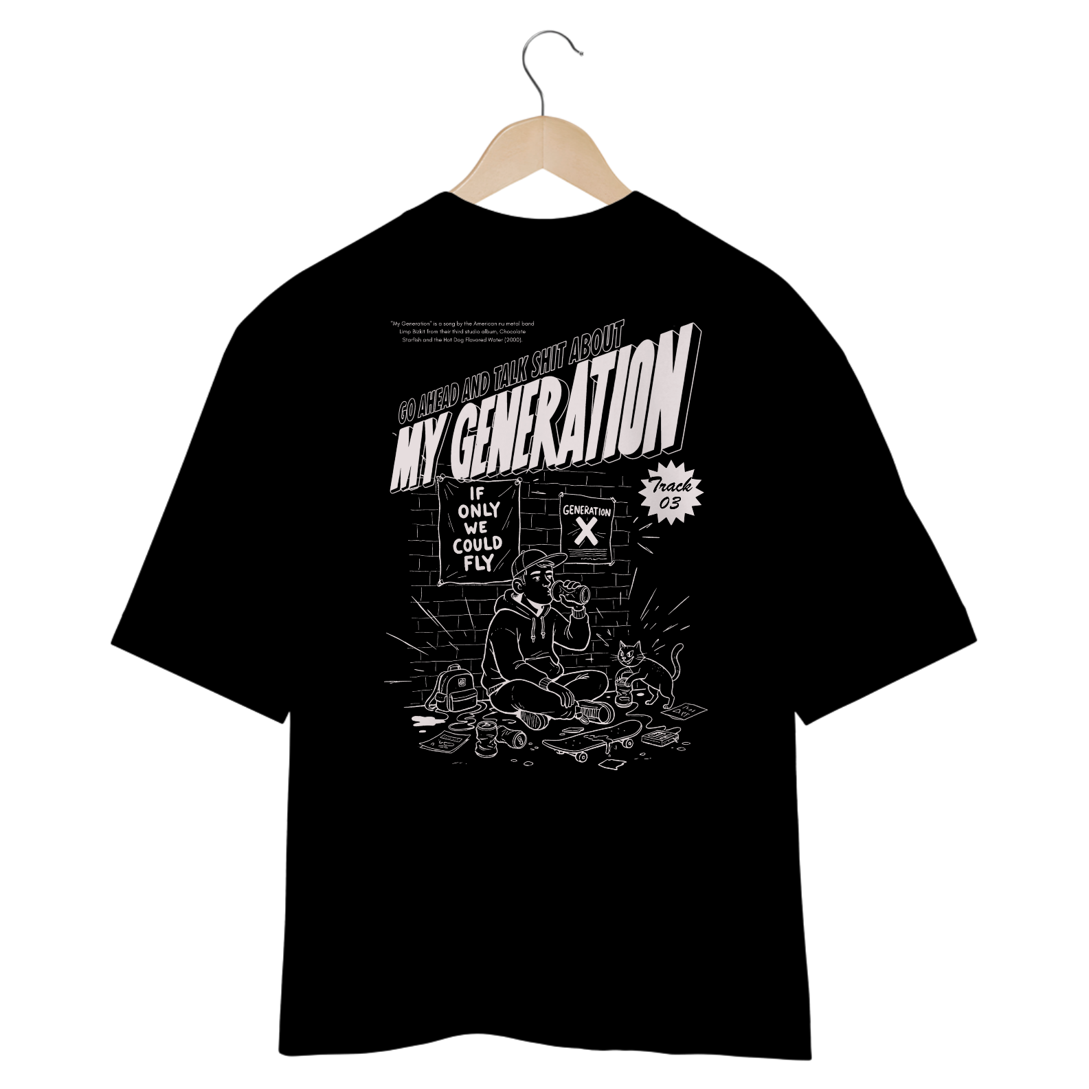 Camiseta Oversized Limp Bizkit My Generation (Preta, Estampa nas Costas)