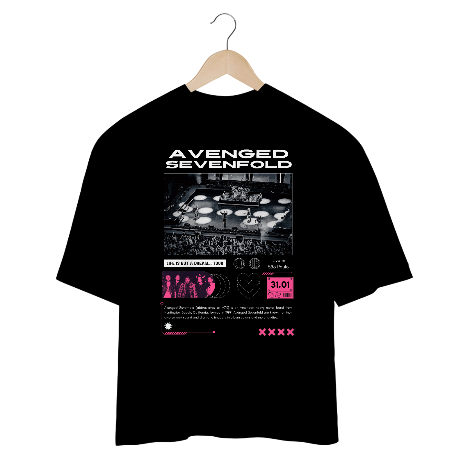 Camiseta Oversized Avenged Sevenfold Live in São Paulo 31.01