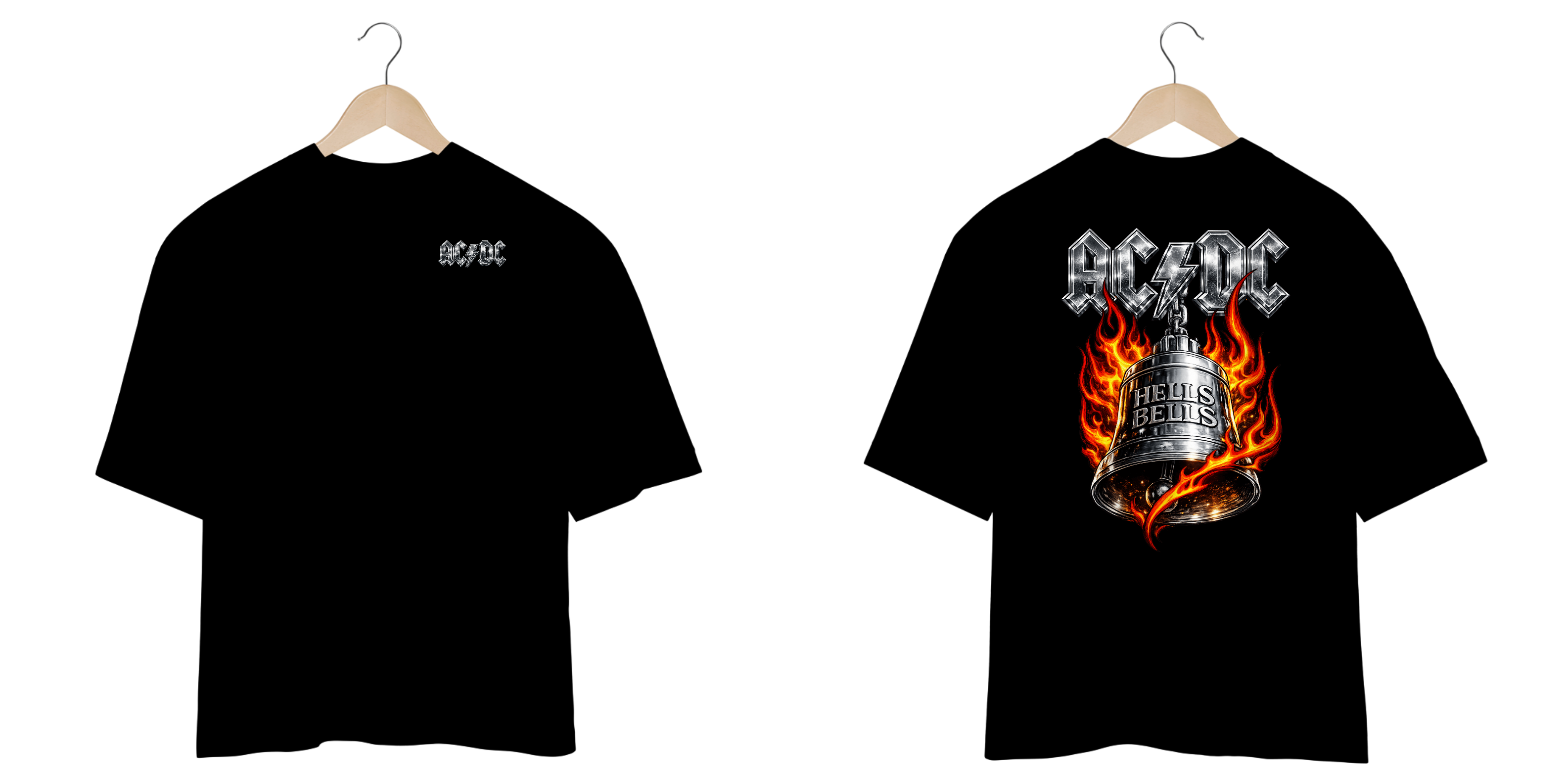 Camiseta Oversized AC/DC Hells Bells (Estampa Frente e Costas)