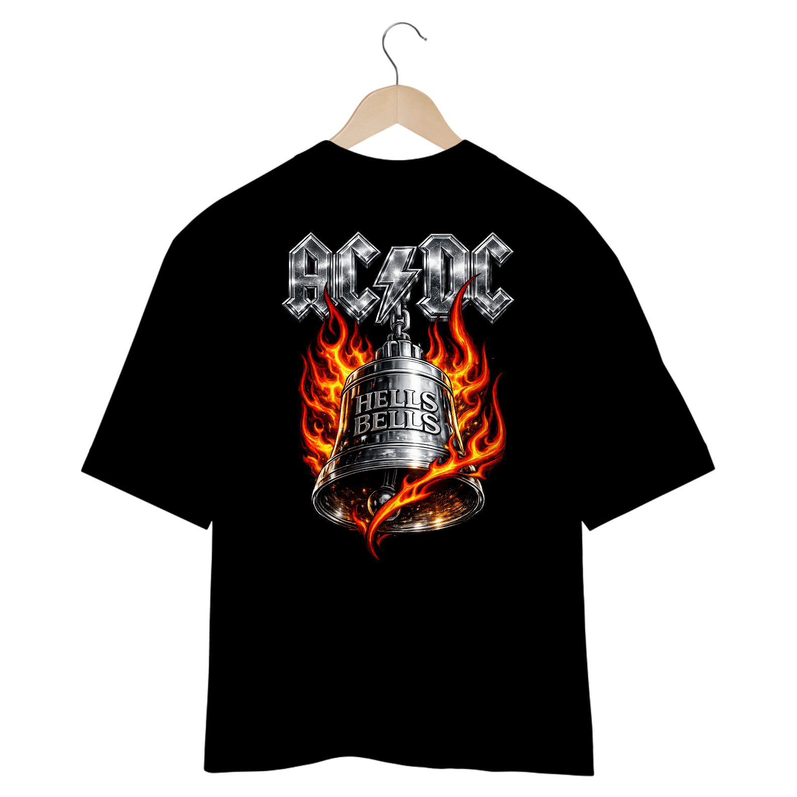 Camiseta Oversized AC/DC Hells Bells (Estampa nas Costas)