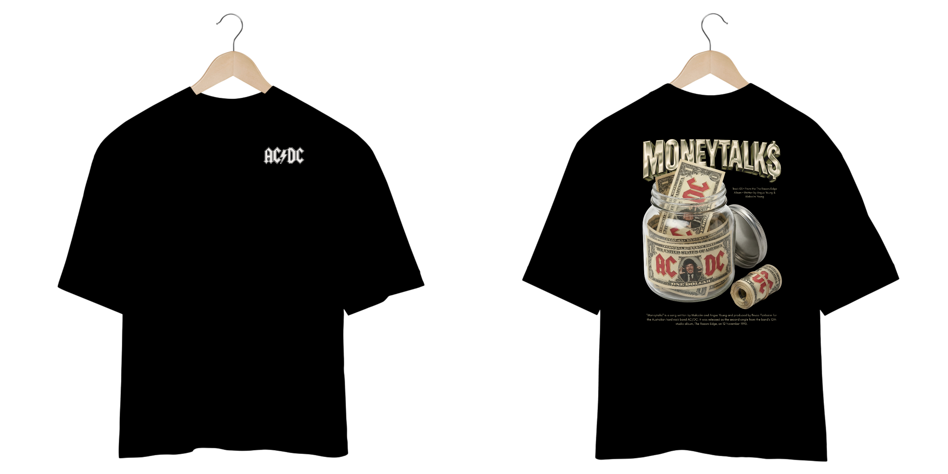 Camiseta Oversized AC/DC Moneytalks (Estampa Frente e Costas)