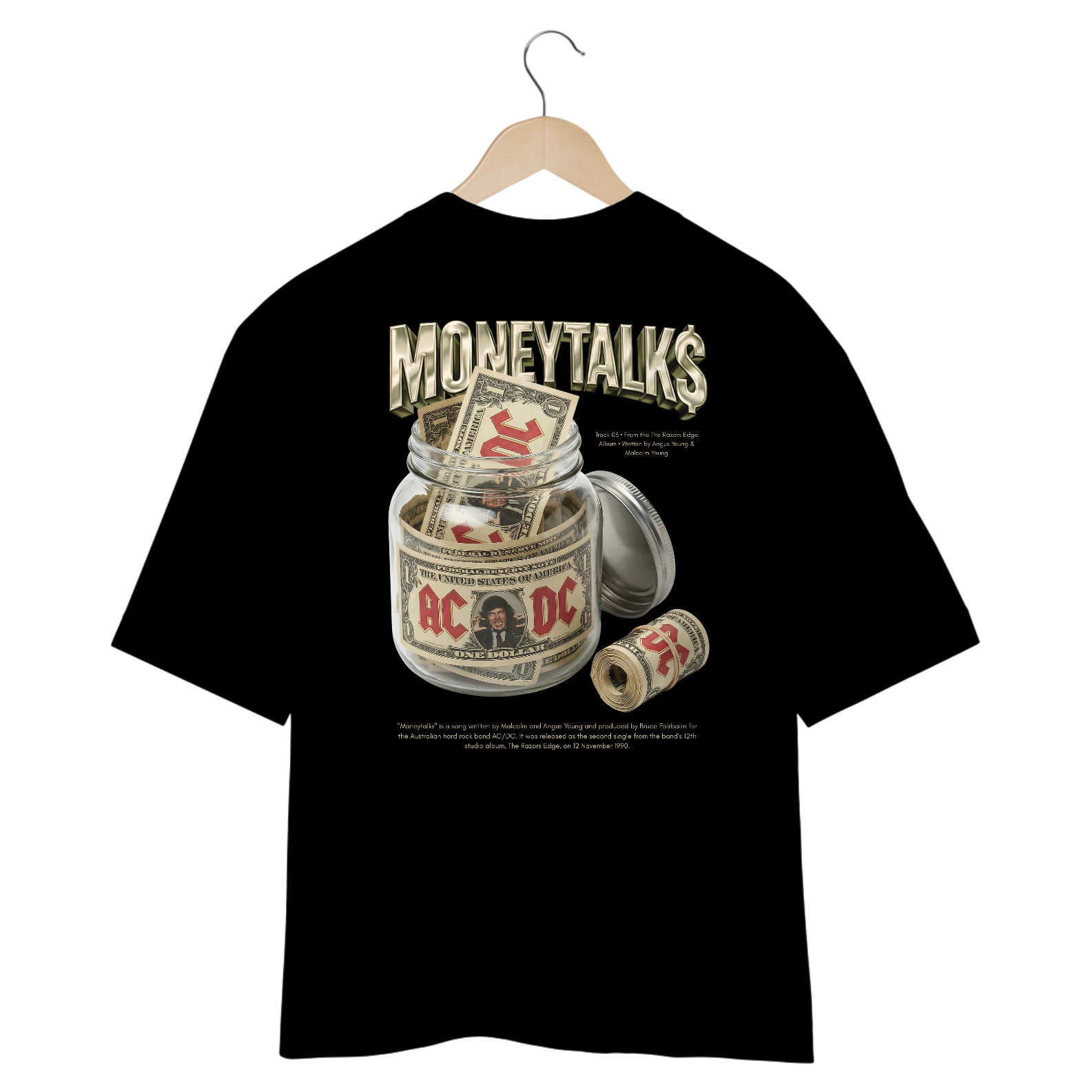 Camiseta Oversized AC/DC Moneytalks (Estampa nas Costas)