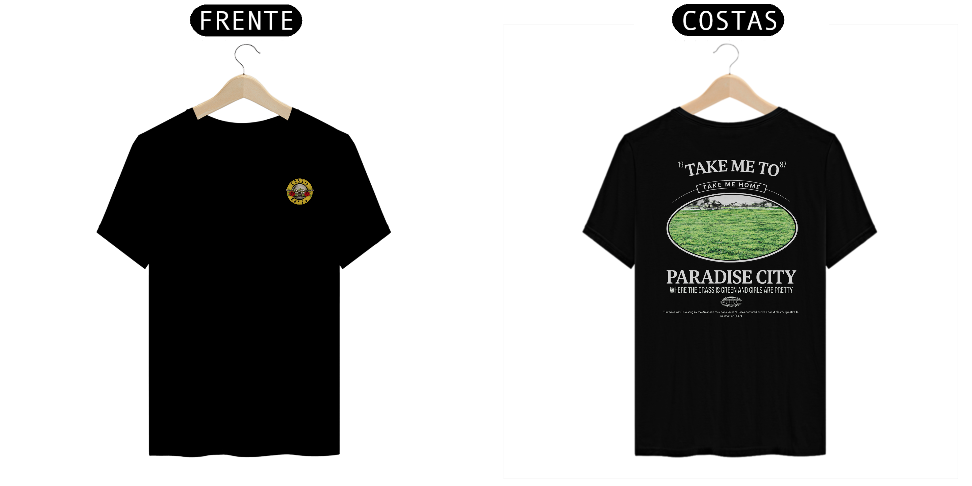 Camiseta Guns N' Roses Paradise City (Preta, Estampa Frente e Costas)