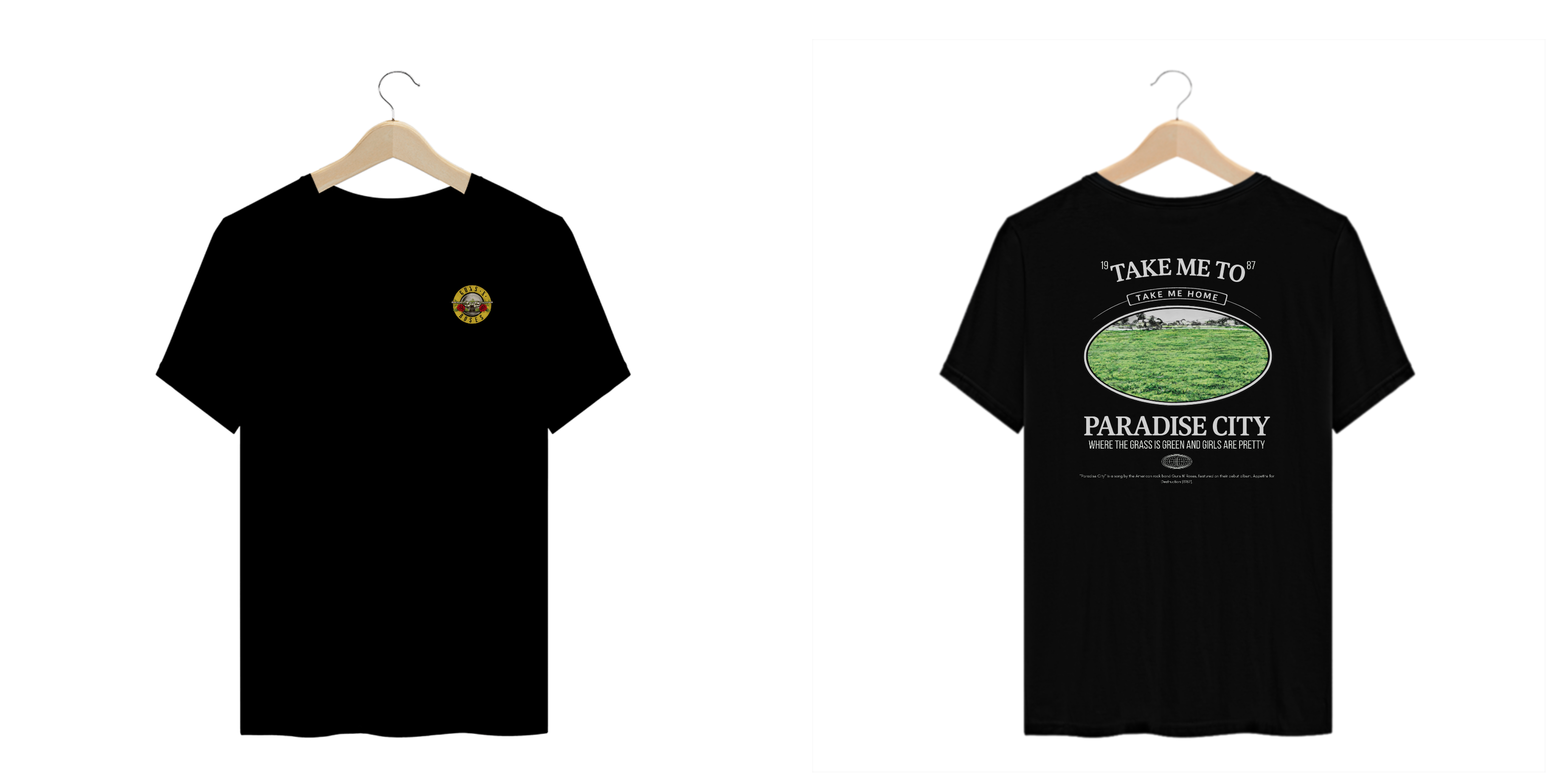 Camiseta Plus Size Guns N' Roses Paradise City (Preta, Estampa Frente e Costas)
